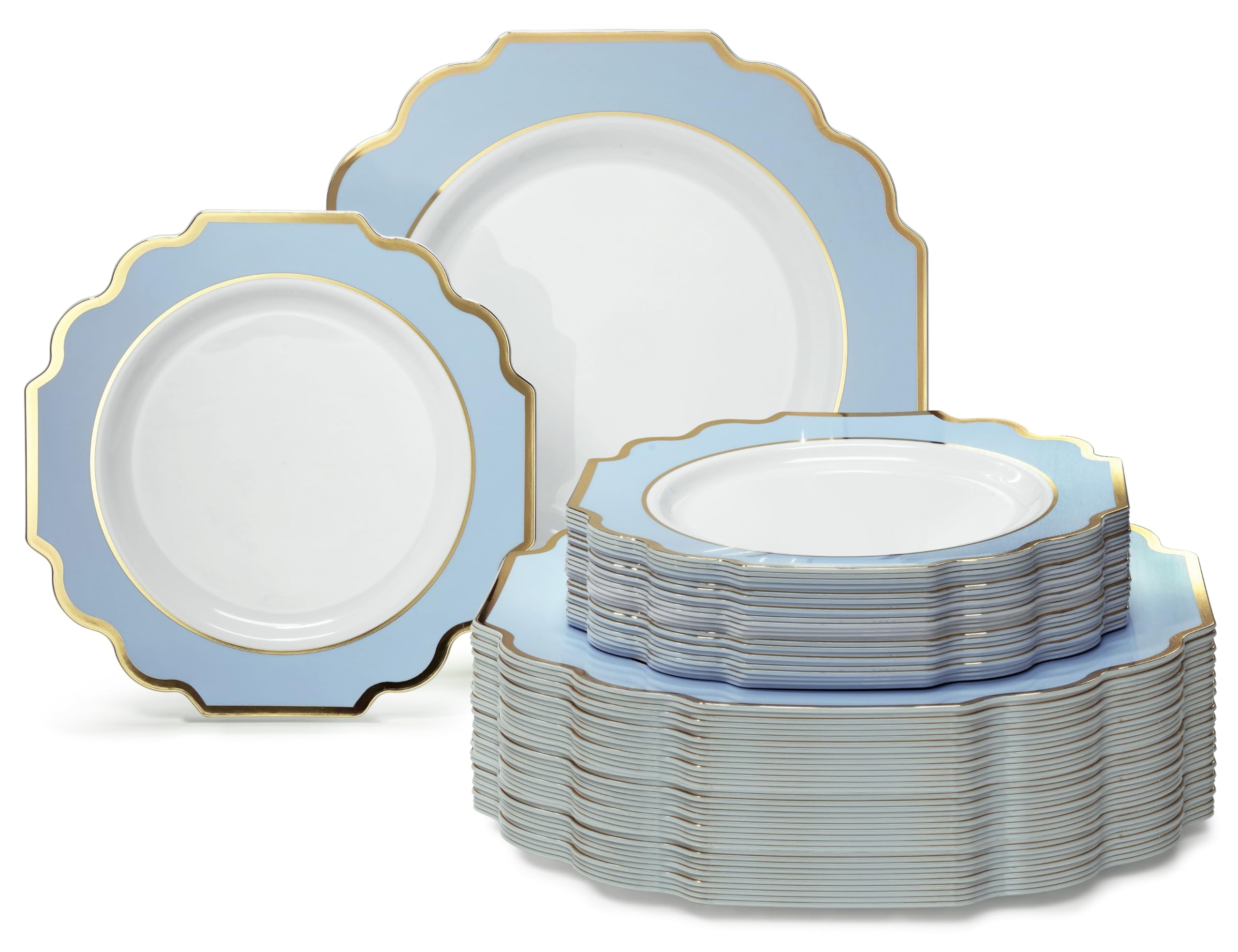 " OCCASIONS " 50 Plates Pack (25 Guests)-Heavyweight Wedding Party Disposable Plastic Plate Set -(25x10.5'' Dinner + 25x8'' Salad/Dessert) (Imperial White & Gold)