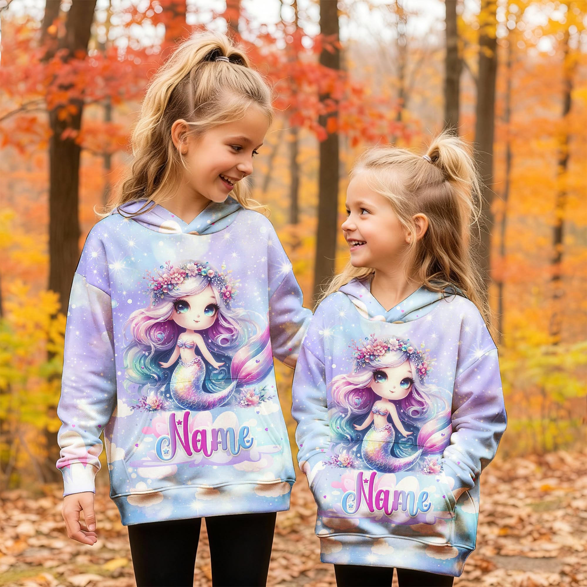 Hoodies for Girls Custom Sweatshirts with Name, Kids Pullover with Pocket, Comfy Graphic Hoodies for Daughter