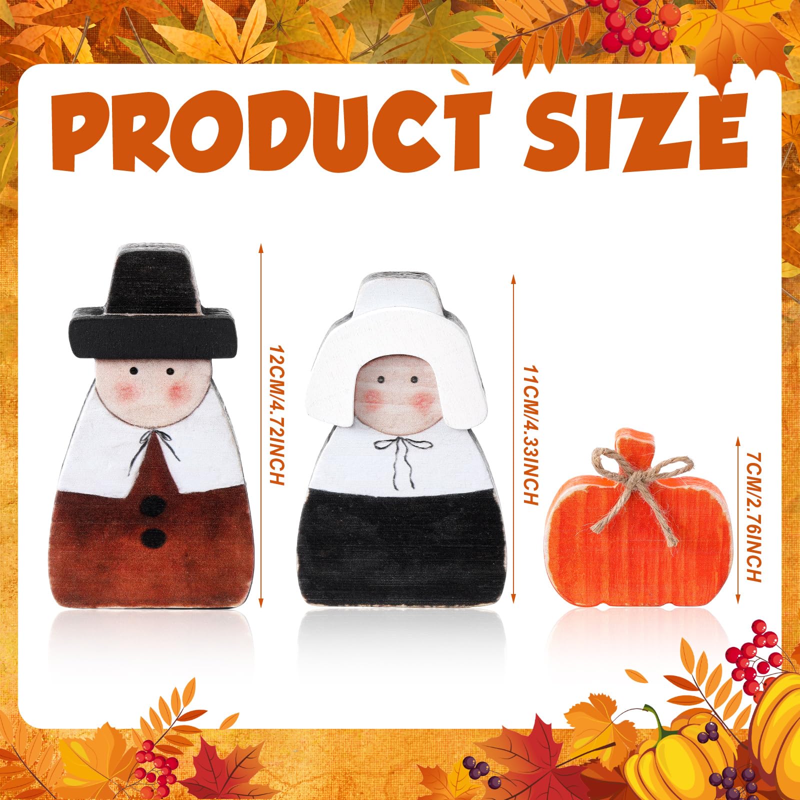 3 Pcs Fall Thanksgiving Decorations Fall Wooden Turkey Pilgrim Couple Table Sign Thanksgiving Standing Tabletop Decor for Autumn Harvest Indoor Tabletop(Turkey)