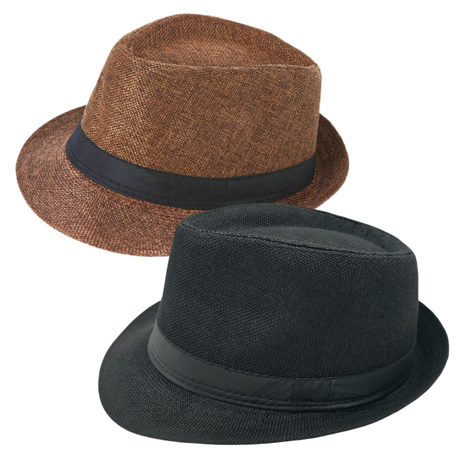 2 Pack Short Brim Fedora Classic 20s Trilby Panama Hats Summer Travel Cap for Men Women