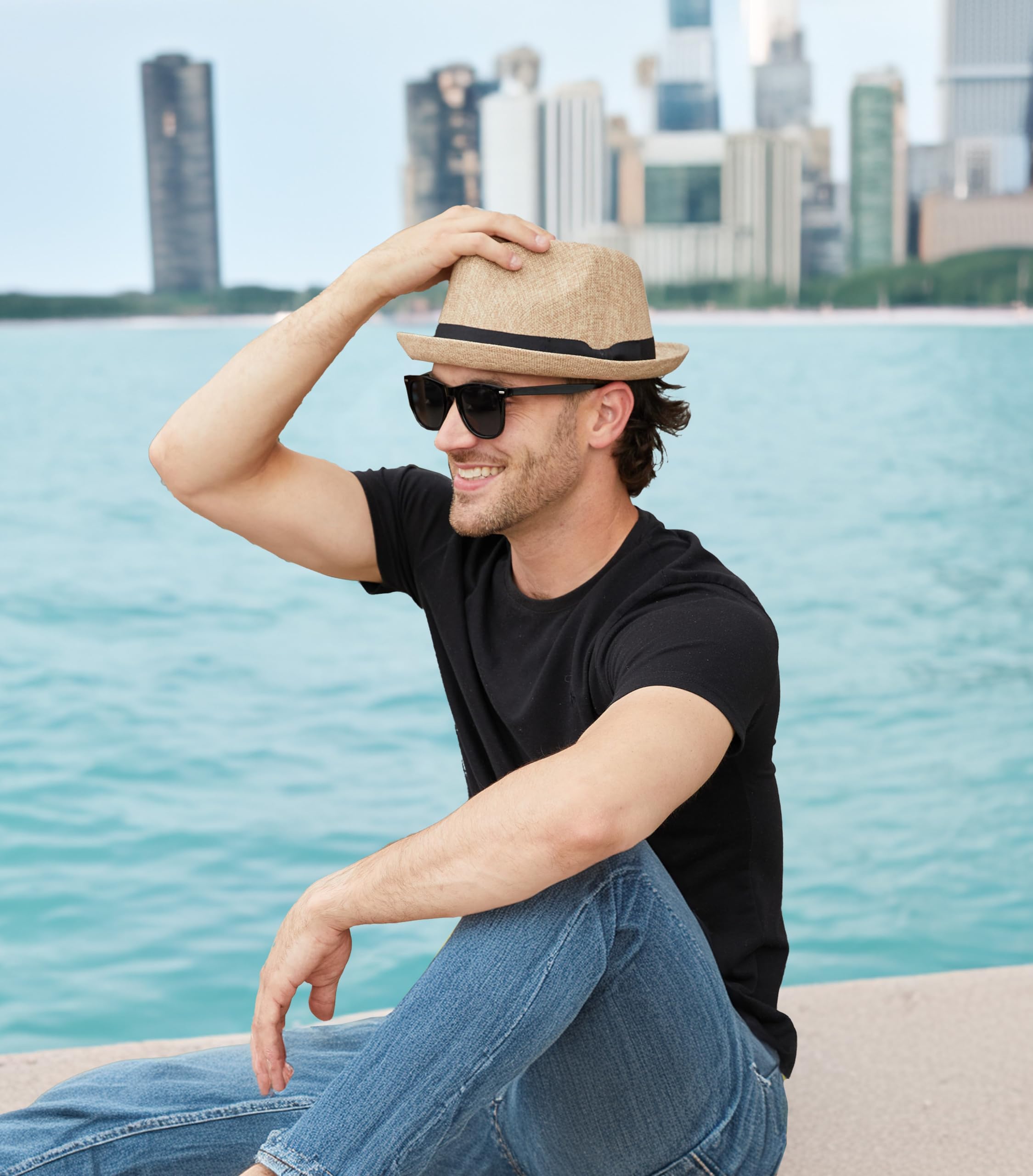 Funky Junque Premium Fedora Hat - Stylish Sun Protection for Men & Women - Perfect for Summer Beach, Travel & Outdoors