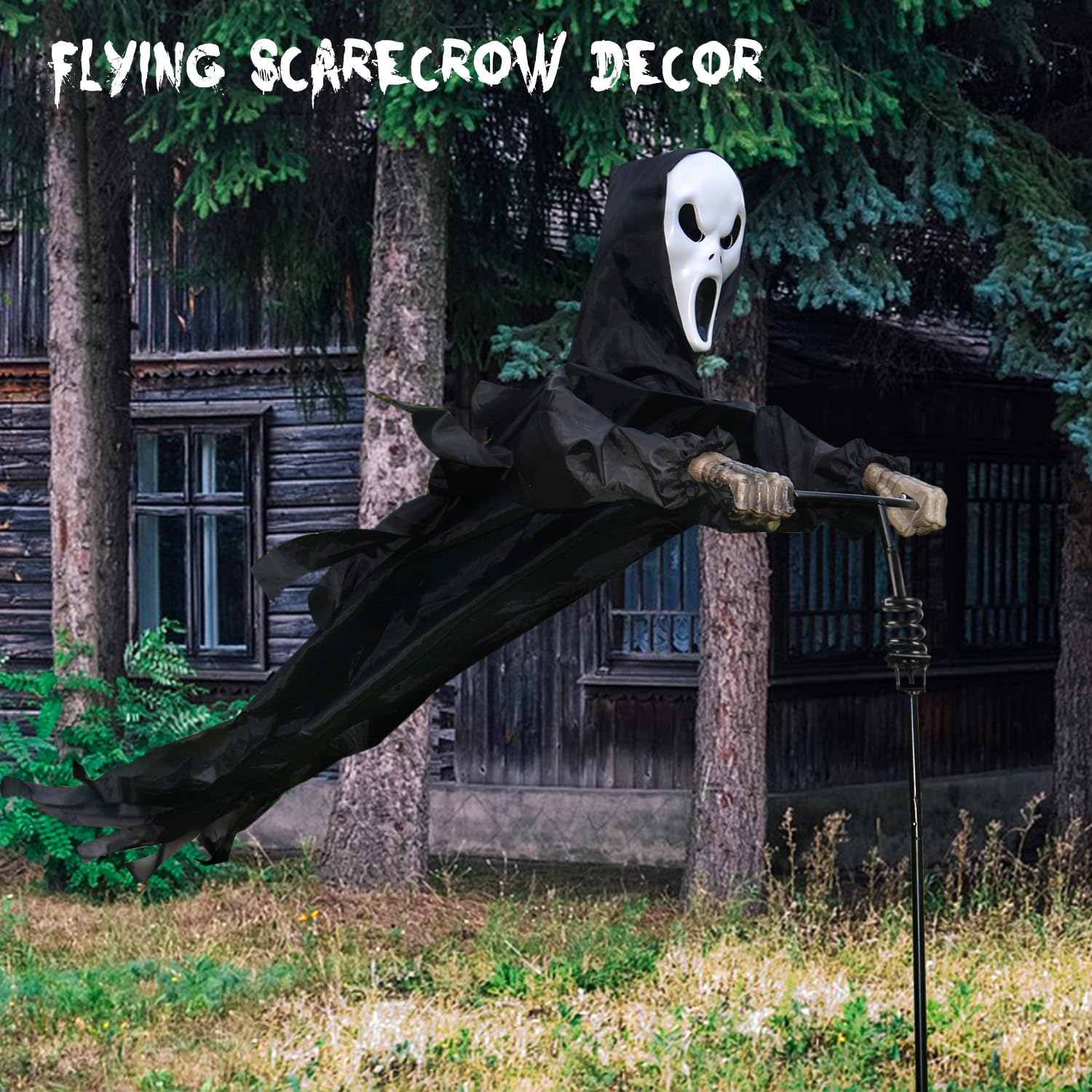 LarpGears Halloween Scarecrow Ghost Outdoor Decorations, 7.5Ft Halloween Rotatable Ghost of Death Flying Ghost Home Decoration for Outdoor Garden, Porch, Yard