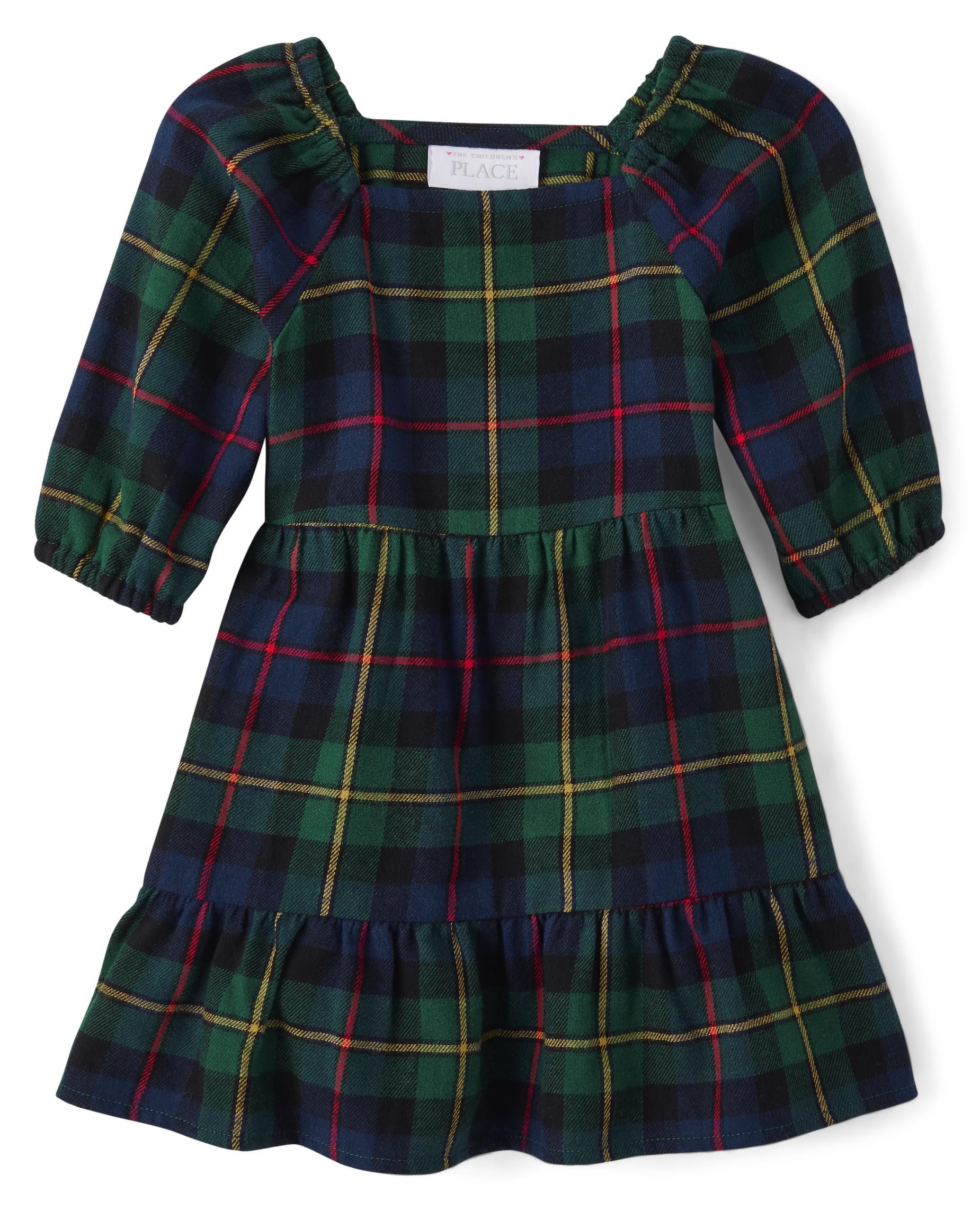 The Children's Place Baby Girls' Plaid Flannel Woven Tiered Dress