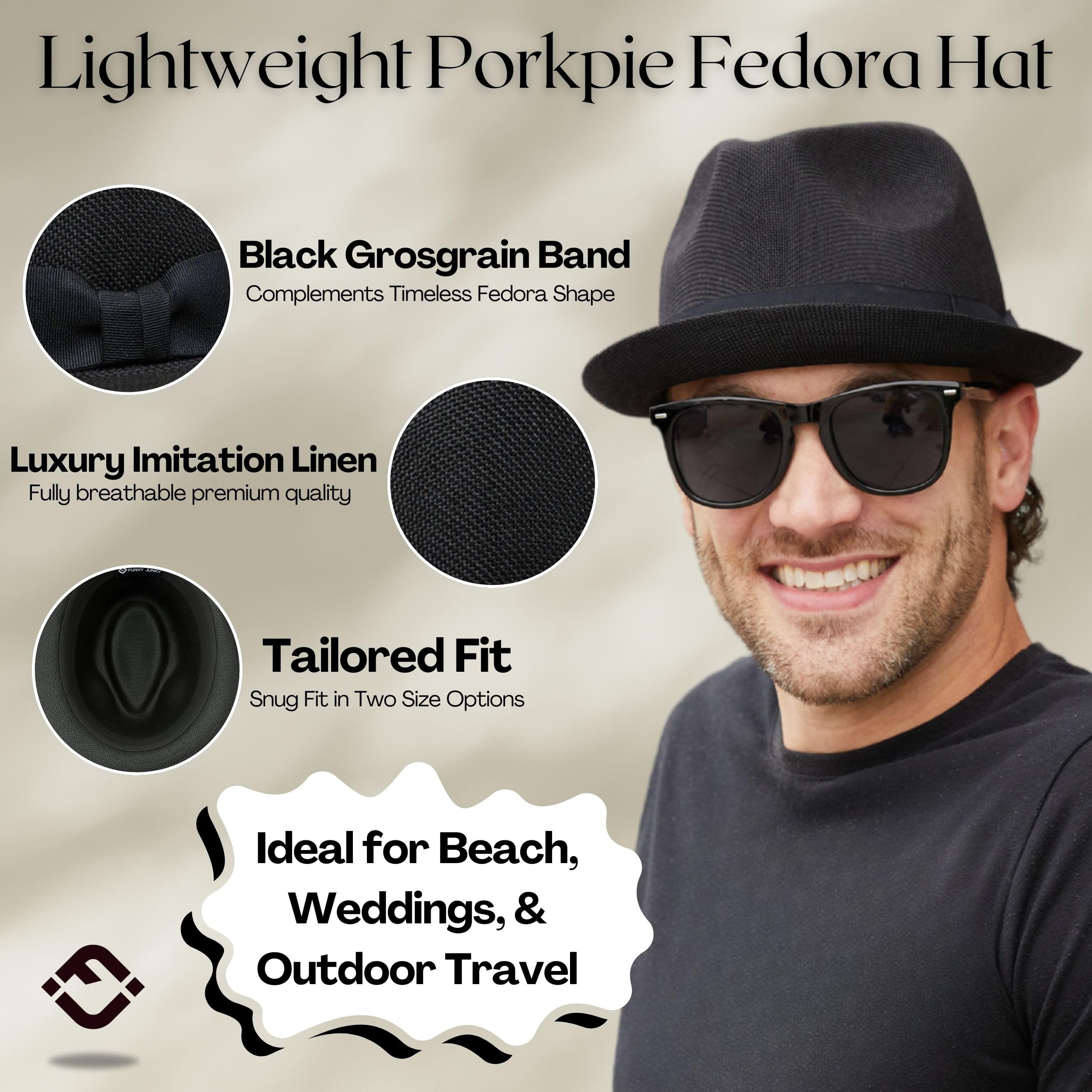 Funky Junque Premium Fedora Hat - Stylish Sun Protection for Men & Women - Perfect for Summer Beach, Travel & Outdoors