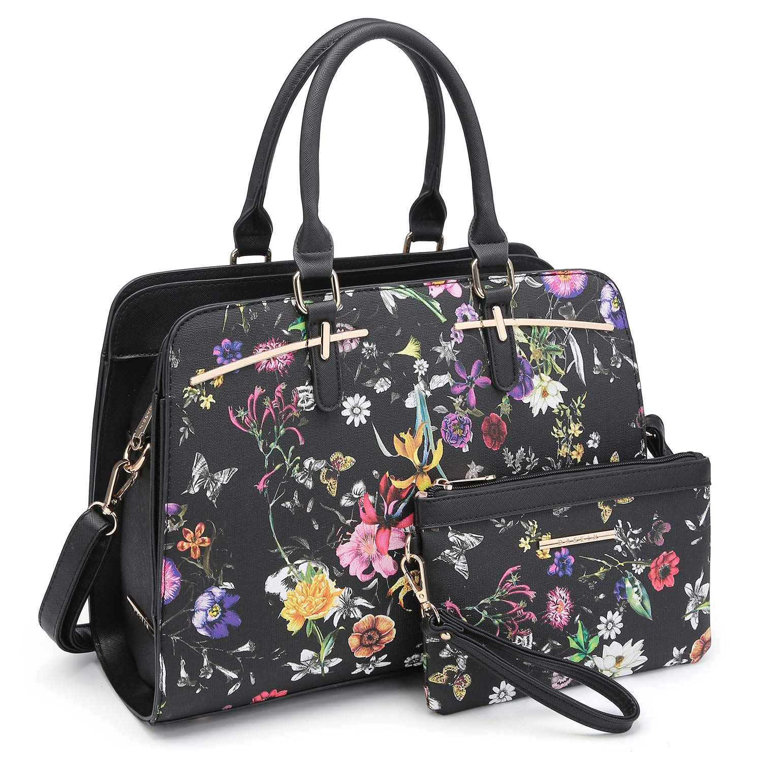 Women Handbag Wallet Tote Shoulder Hobo Bag Top Handle Satchel Purse Set 2pcs with 3 Compartments