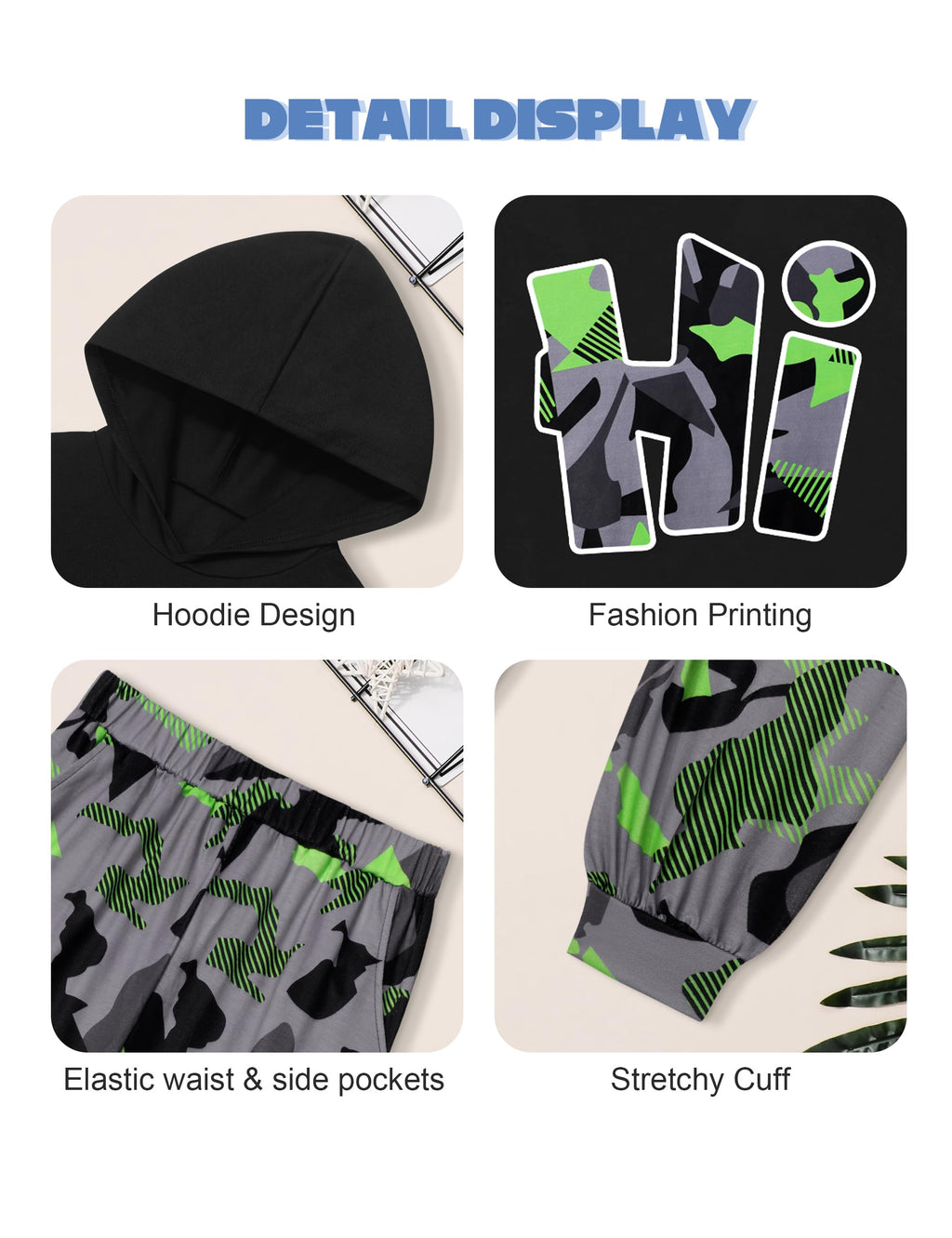 Boys Clothes Camo Boys Outfits Letter Printing Pullover Hoodie and Pants 2Pcs Winter Kids Clothes Boys for 7-14 Years