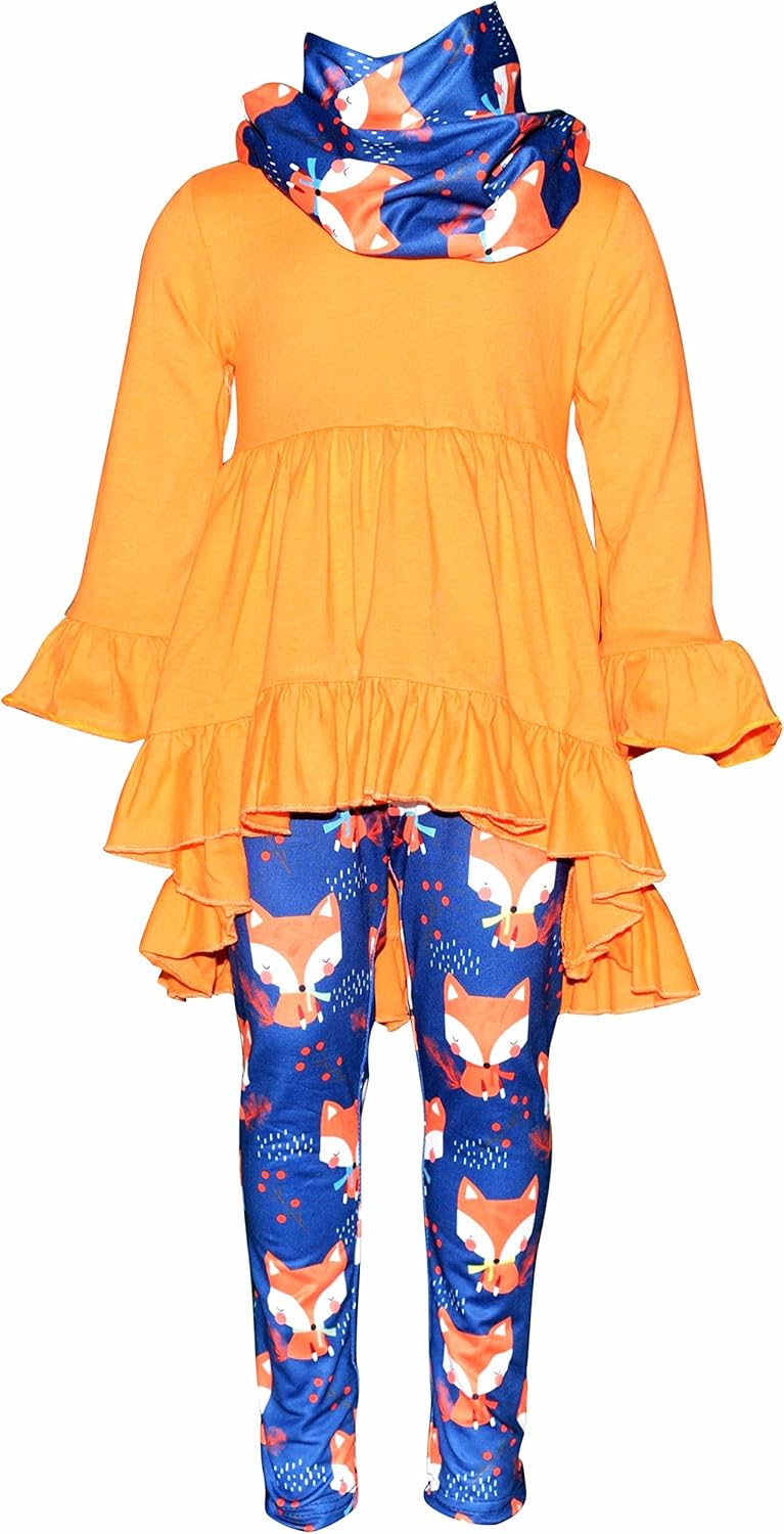 Unique Baby Girls Kids Toddler 3pc Outfit Set Long Sleeve Cotton Blend Tunic Top Leggings and Scarf