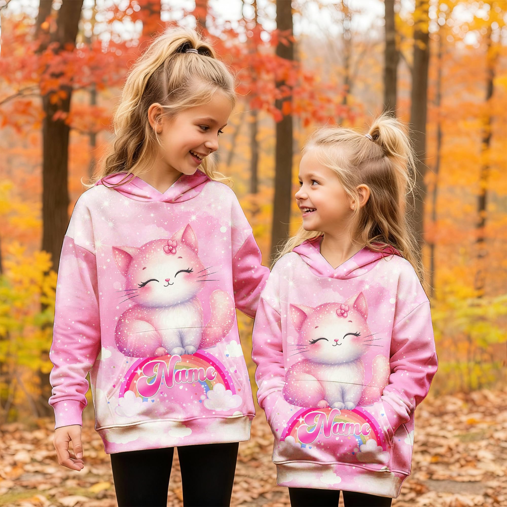 Hoodies for Girls Custom Sweatshirts with Name, Kids Pullover with Pocket, Comfy Graphic Hoodies for Daughter