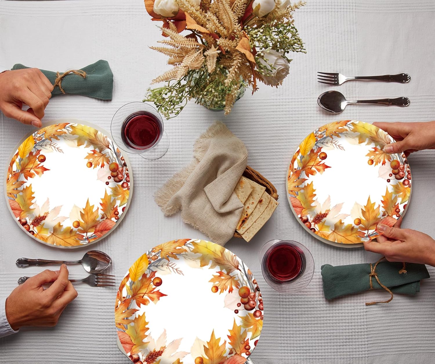 50PCS Fall Paper Plates Watercolor Disposable Dinnerware Set Autumn Leaves Thanksgiving Paper Plate Disposable for Fall Theme Party Decoration