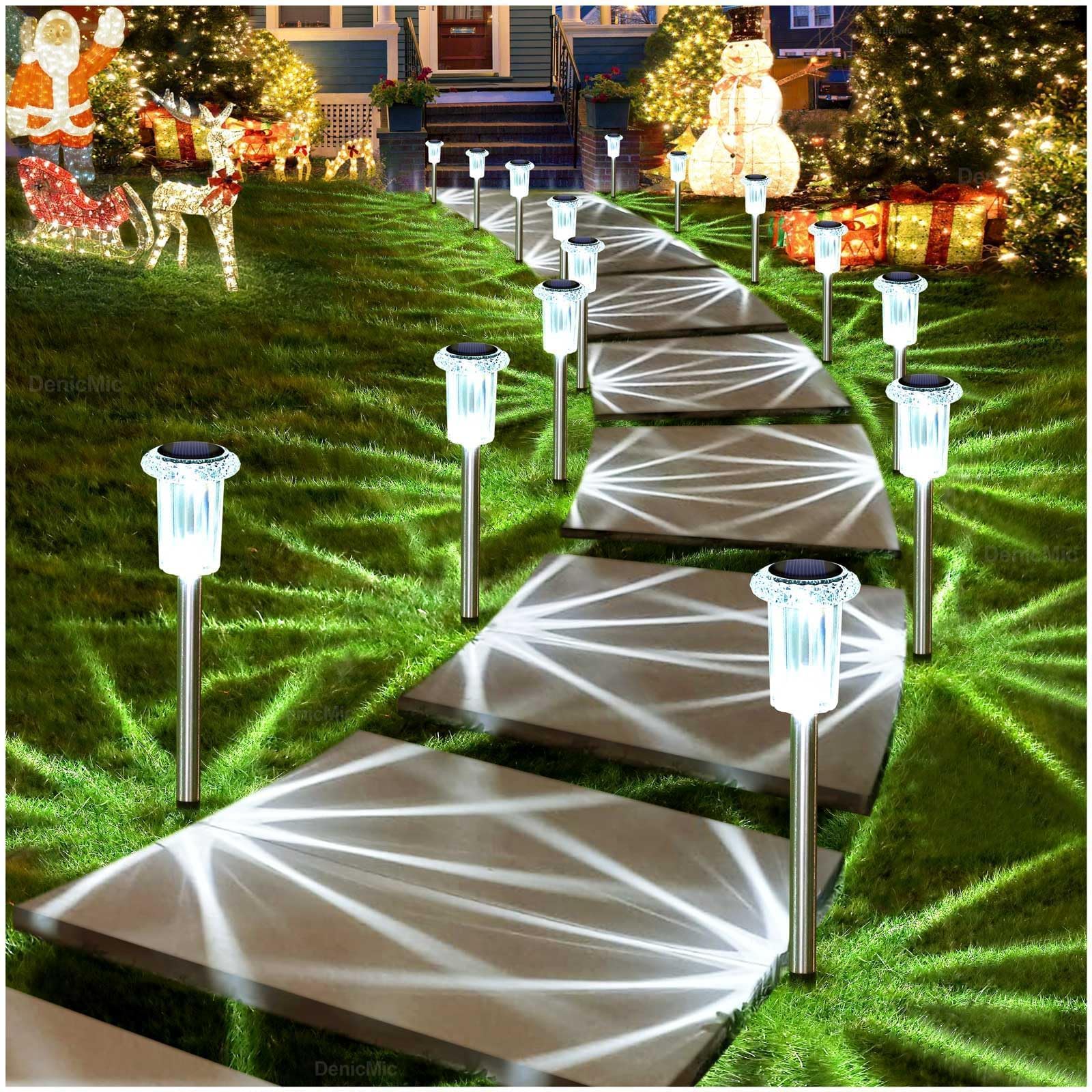 DenicMic Halloween Solar Lights Outdoor 10 Pack Purple LED Waterproof Yard Garden Patio Backyard Pathway Walkway Landscape Path Lawn Outside Halloween Decorations Outdoor
