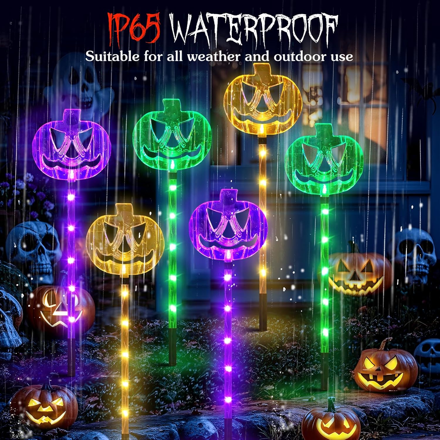 6 Pack Solar Pumpkin Stake Lights for Halloween Decorations Outdoor, Waterproof Solar Halloween Lighted Pumpkin Pathway Lights for Garden Yard Patio Porch Pathway Grave