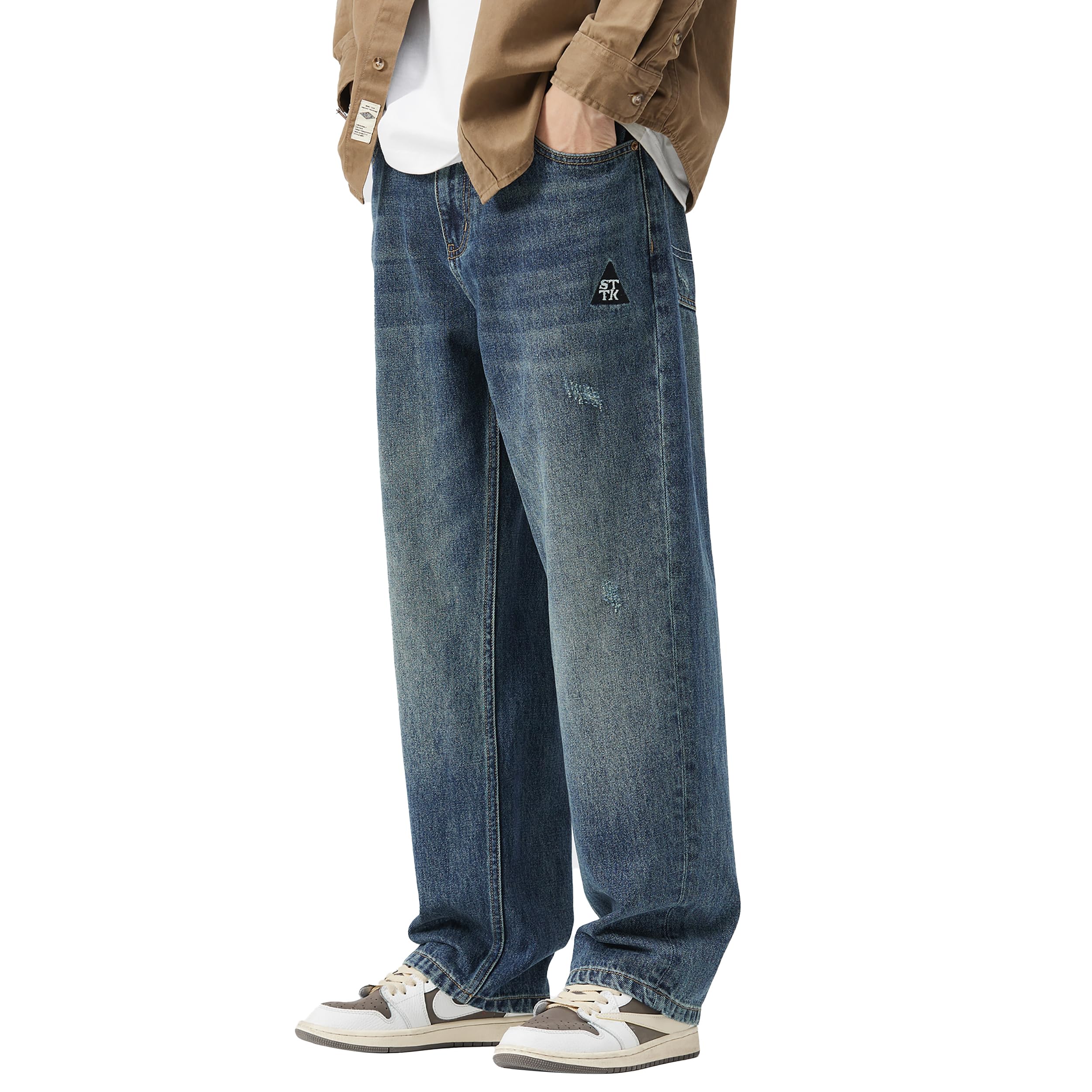 DOSLAVIDA Men's Baggy Jeans Loose Fit Ripped Distressed Jean Relaxed Skateboard Denim Pants with Holes