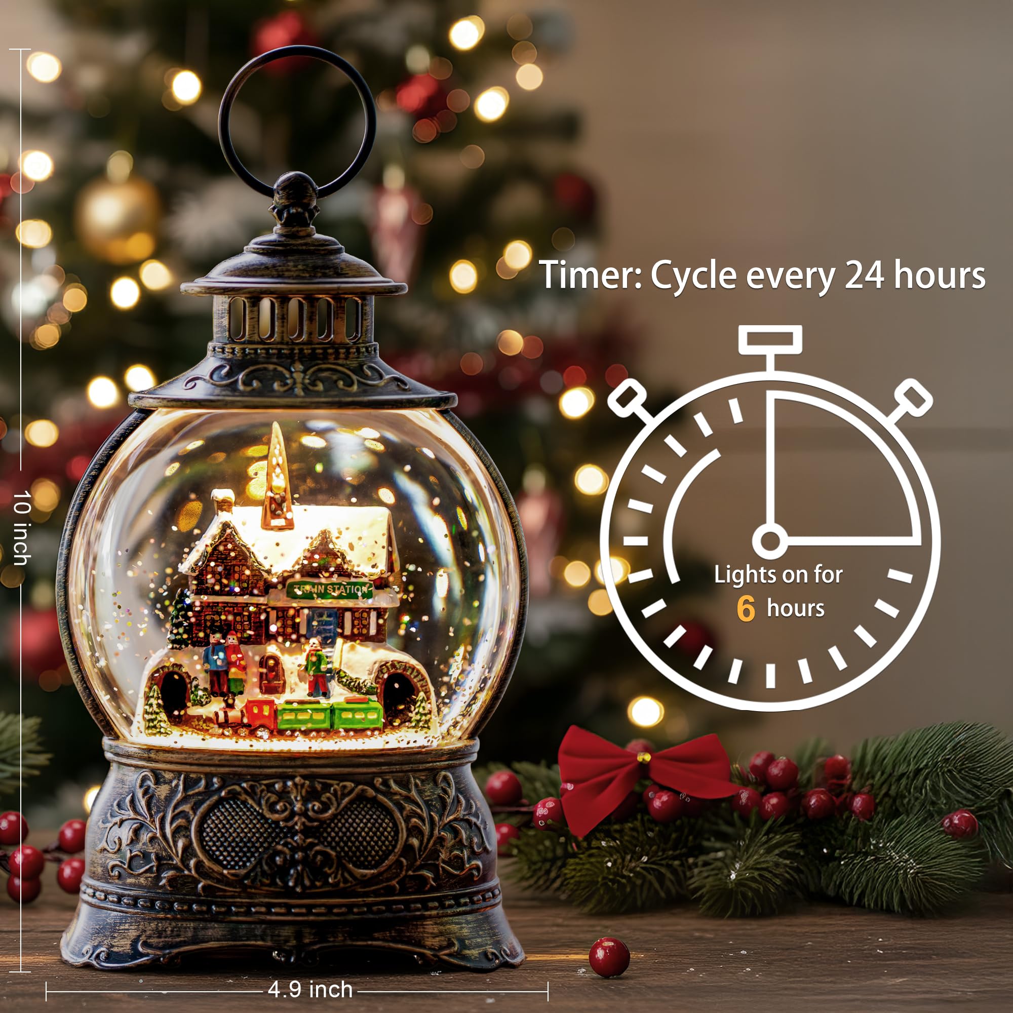 Fall Snow Globe Lantern with Autumn Turkey and Pumpkins Thanksgiving LED Decor for Home, Indoor Tabletop Centerpiece with Glitter Flakes, Harvest Light Decorations