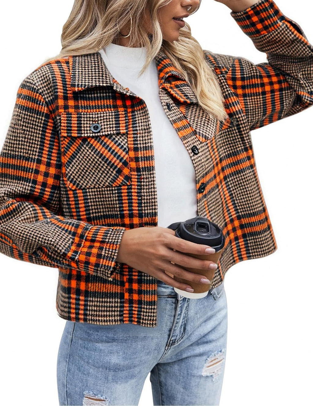 Zeagoo Flannels for Women Cropped Shacket Jacket Fashion Plaid Button Down Shirt 2025 Fall Coat Tops