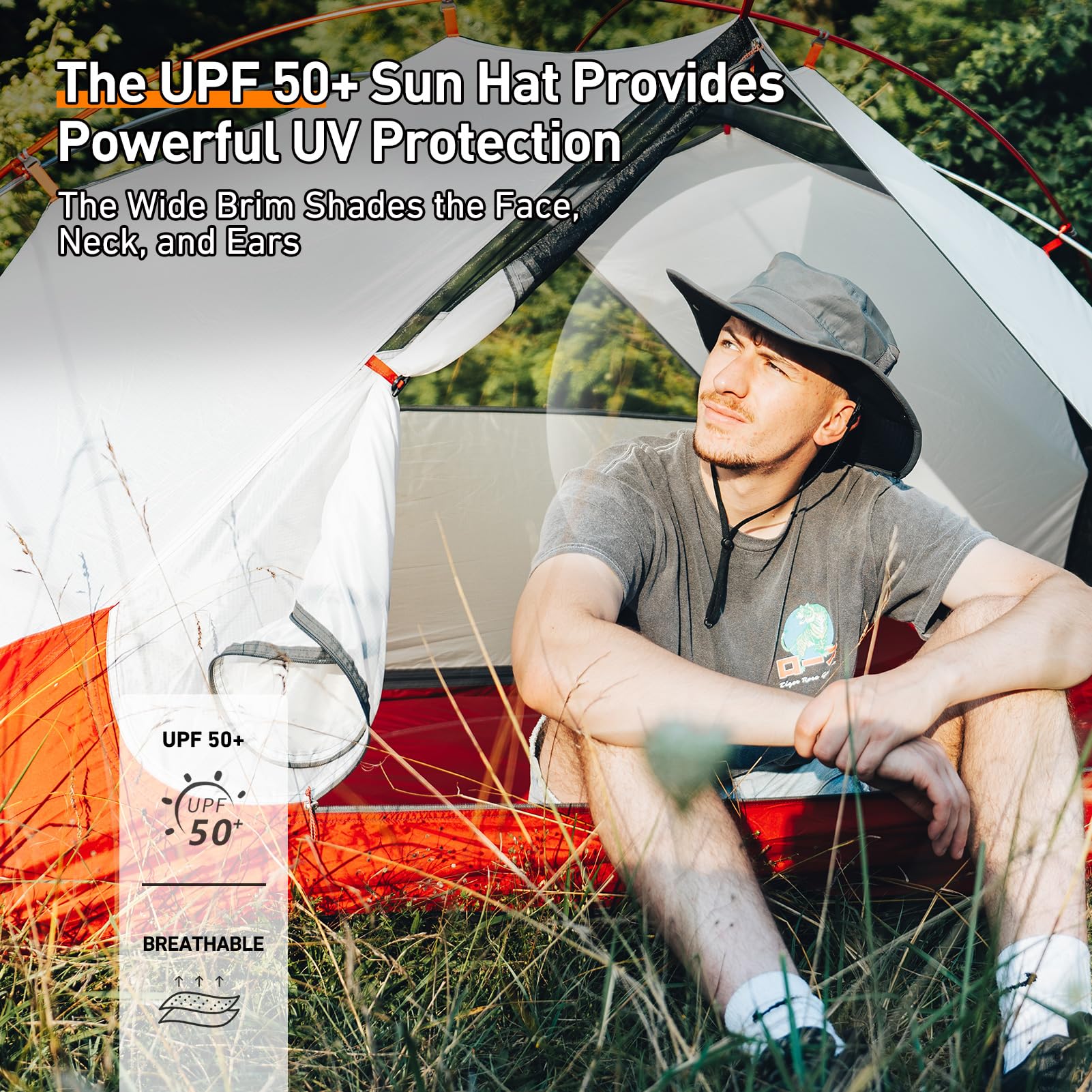 TOP-EX L/XL/XXL UV50+ Waterproof Wide Brim Bucket Sun Hat for Summer Fishing Hiking w/Detachable Strap & Vented Mesh