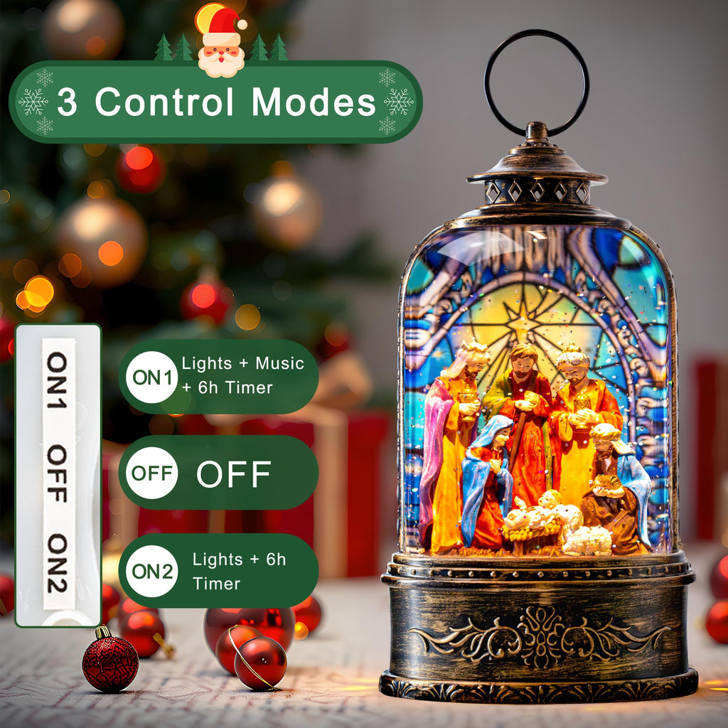 Fall Snow Globe Lantern with Autumn Turkey and Pumpkins Thanksgiving LED Decor for Home, Indoor Tabletop Centerpiece with Glitter Flakes, Harvest Light Decorations