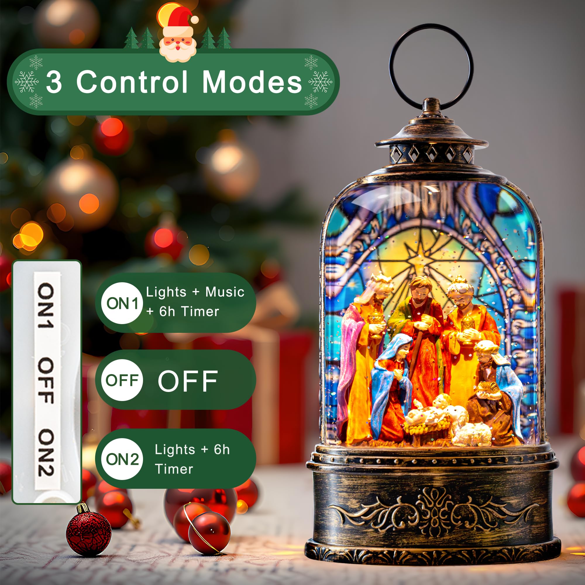 Fall Snow Globe Lantern with Autumn Turkey and Pumpkins Thanksgiving LED Decor for Home, Indoor Tabletop Centerpiece with Glitter Flakes, Harvest Light Decorations