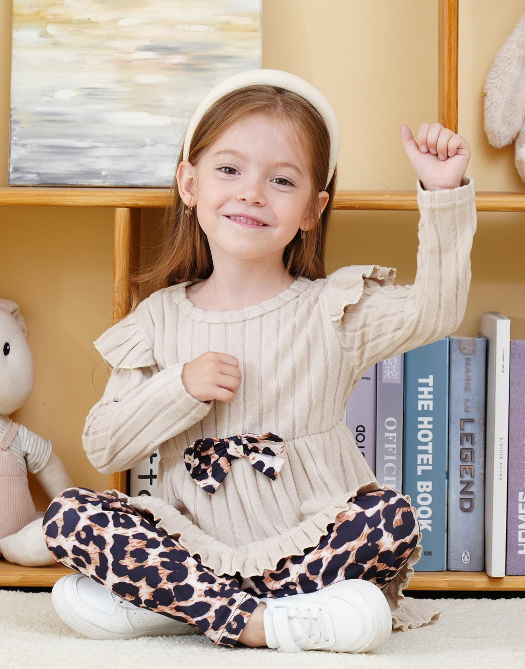 Toddler Girl Clothes Ruffle Long Sleeve Heart Print Tops and Pants 2PC Little Girl Winter Outfits Size (4-7T)