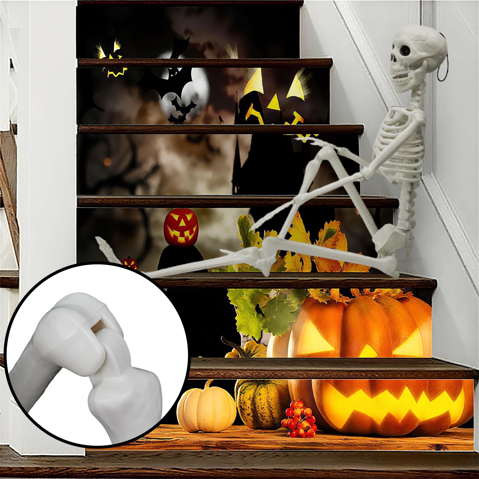 Lighted Human & Dog Skeleton Halloween Decorations Outdoor/Indoor - 36 Inch Realistic Full Body Movable Posable Skeleton Spooky Halloween Decor for Garden Yard Porch Indoor Party Haunted Graveyard