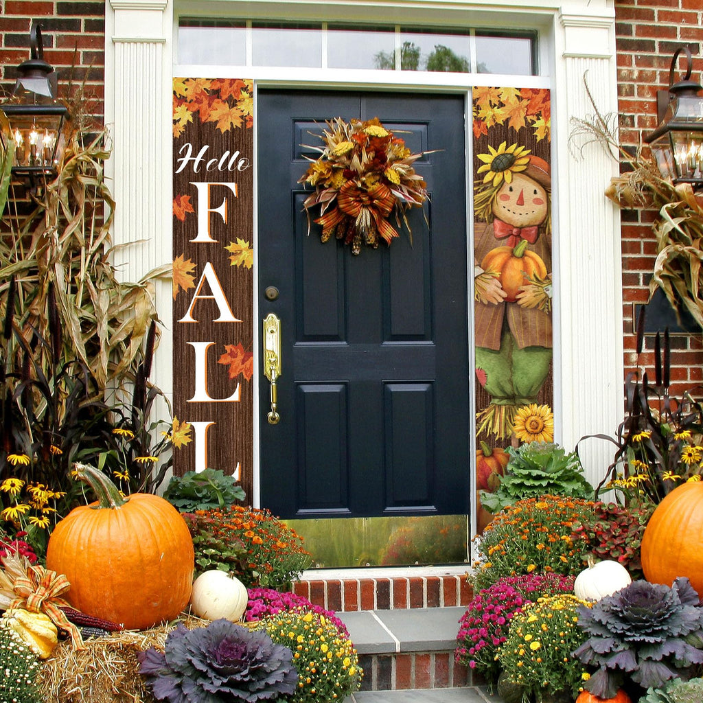 Fall Harvest Scarecrow Porch Banner Sign - Autumn Thanksgiving Front Door Decorations, 12 x 71 Inch
