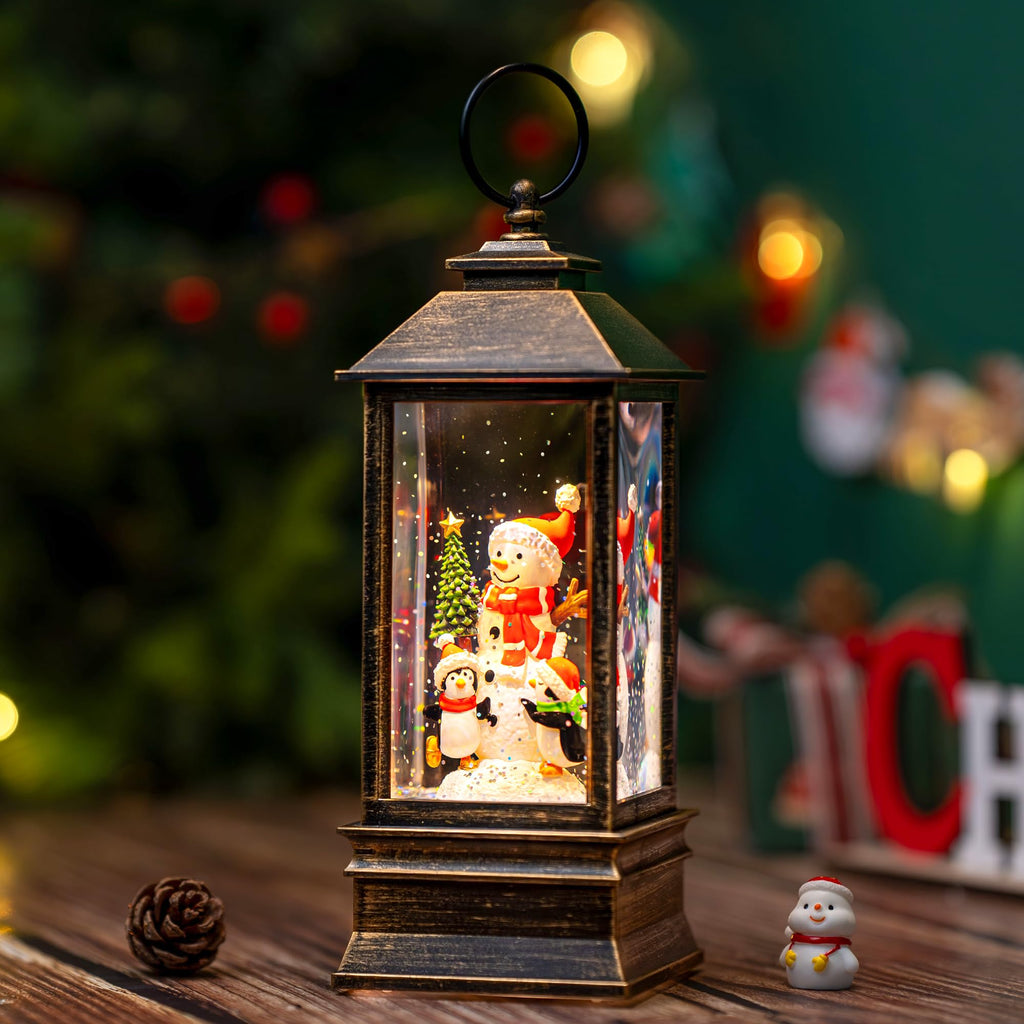 Fall Snow Globe Lantern with Autumn Turkey and Pumpkins Thanksgiving LED Decor for Home, Indoor Tabletop Centerpiece with Glitter Flakes, Harvest Light Decorations