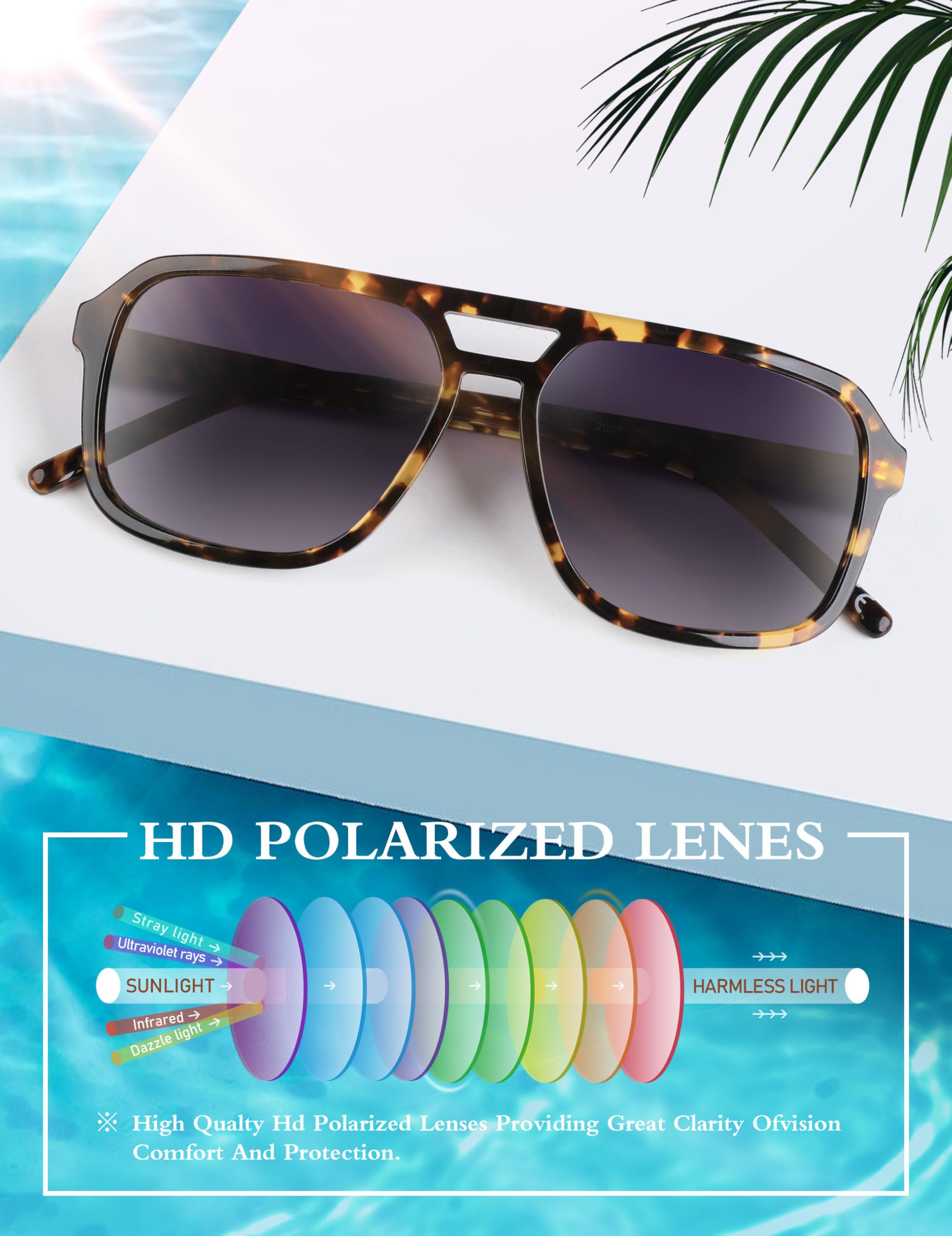 BIRCEN Women Polarized Acetate Sunglasses: Fashion Square Aviator Shades UV Protection for Trendy Laides Travel Beach Outdoor