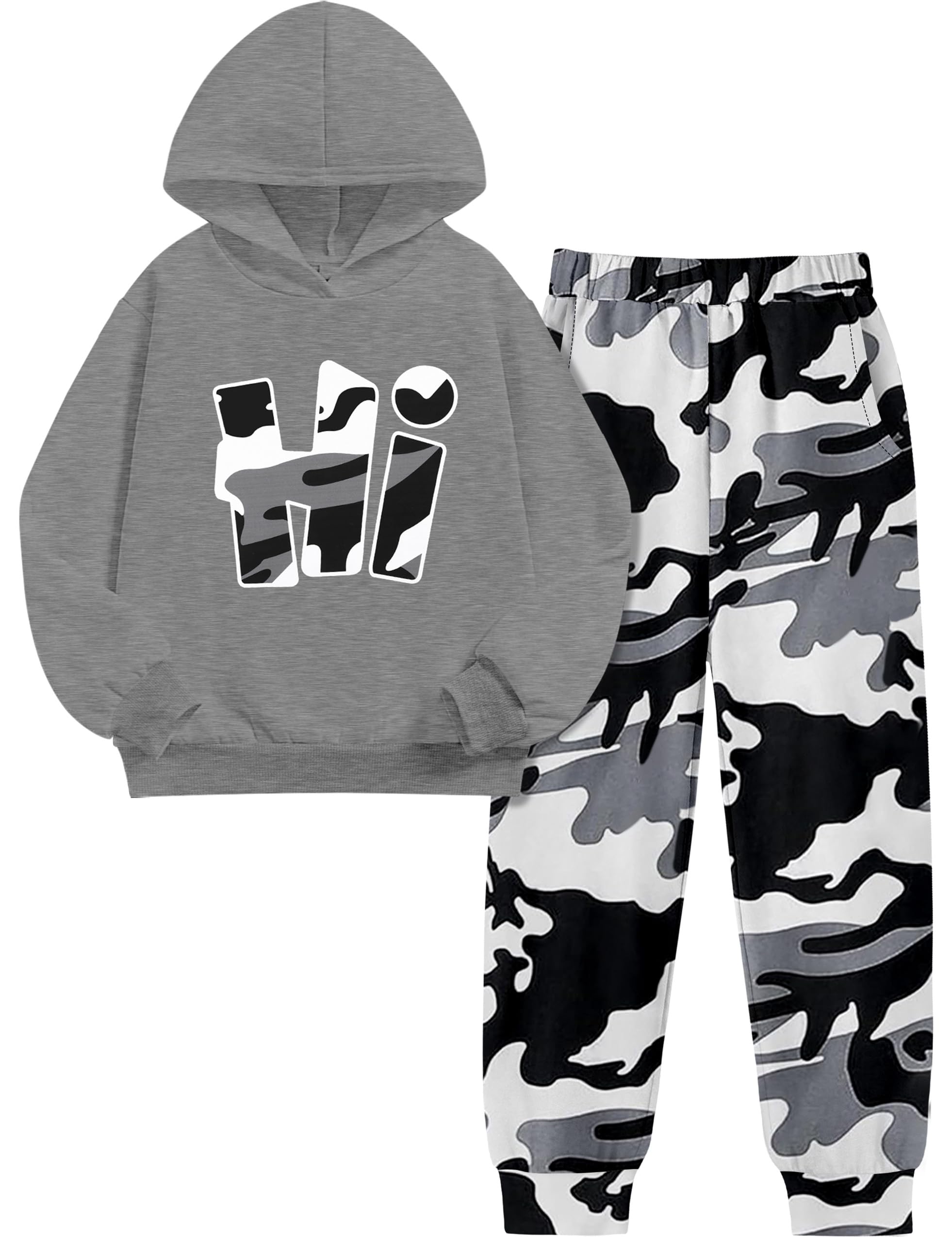 Boys Clothes Camo Boys Outfits Letter Printing Pullover Hoodie and Pants 2Pcs Winter Kids Clothes Boys for 7-14 Years