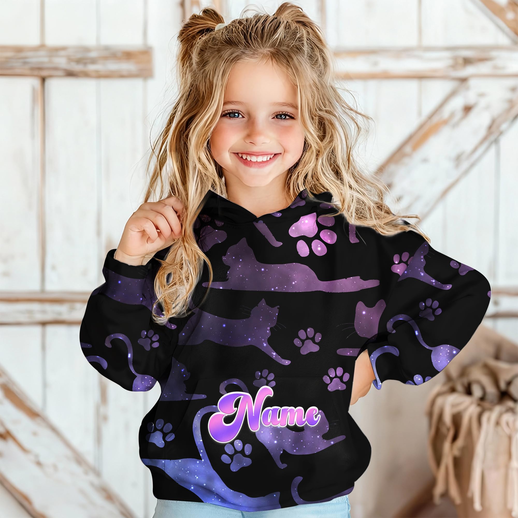 Hoodies for Girls Custom Sweatshirts with Name, Kids Pullover with Pocket, Comfy Graphic Hoodies for Daughter