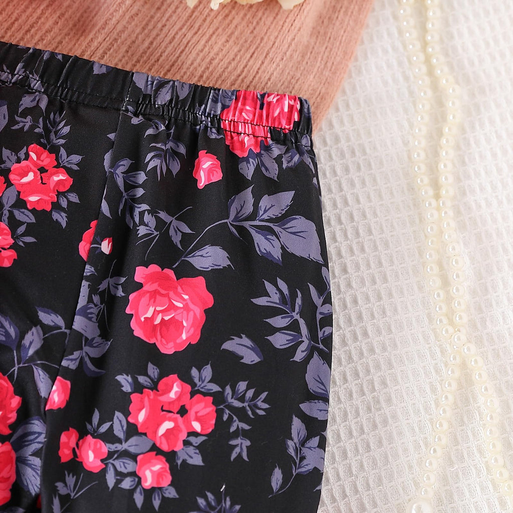 3-9 T Kids Toddler Girl Clothes Letter Print Sweatshirt Flared Pants 2Pc Outfits Set