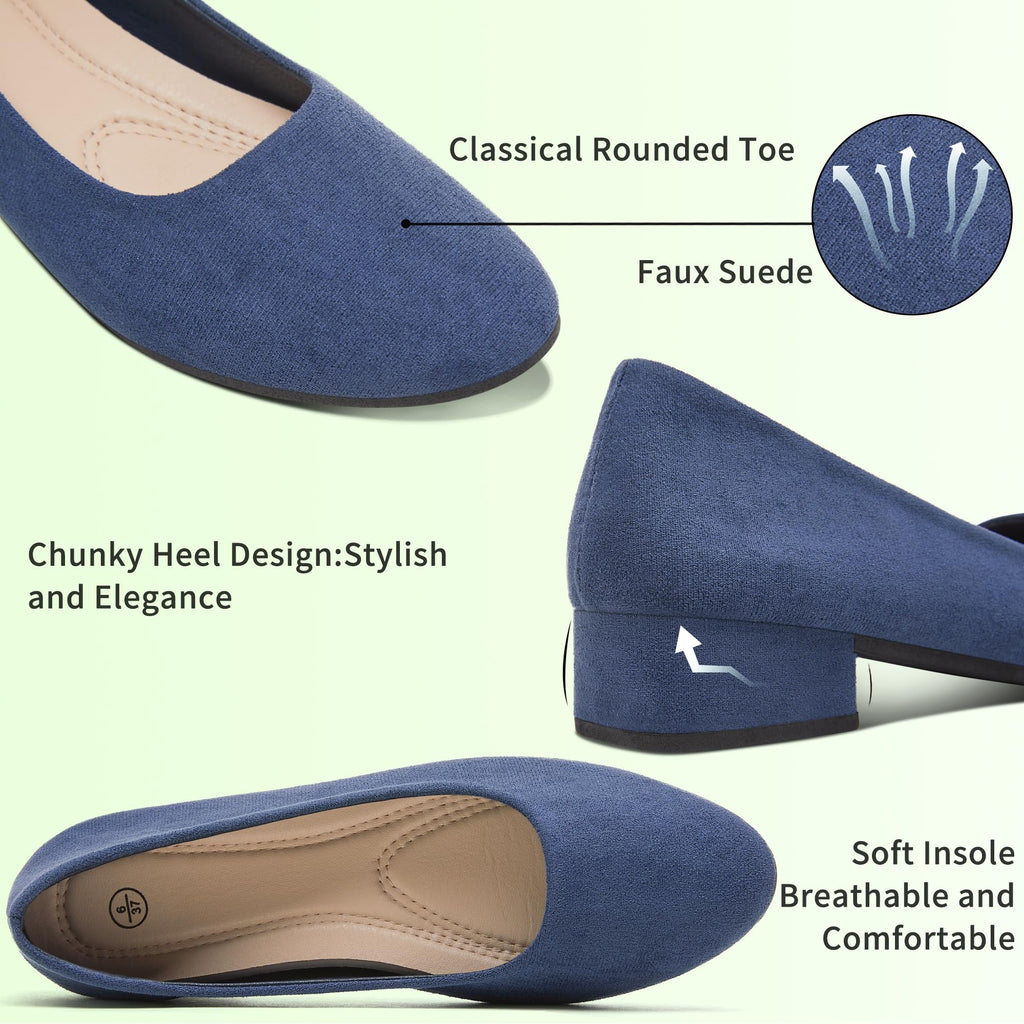 AISFAES Women Pumps Low Chunky Rounded Toe Heels Healed Dress Pumps Elegant Wedges Working Shoes