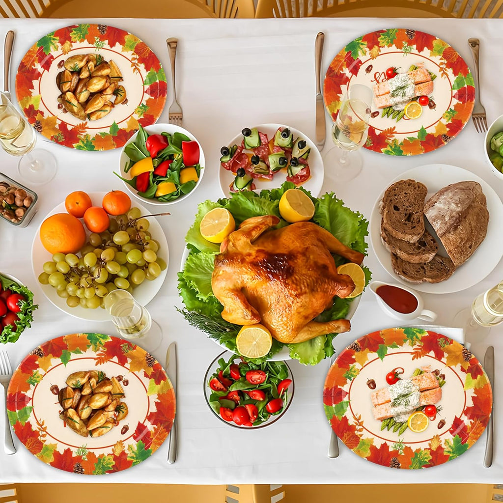 50 Pcs Thanksgiving Oval Plates 10" x 12" Large Give Thanks Party Paper Plates Disposable Fall Maple Leaves Dinner Serving Platters for Fall Autumn Harvest Thanksgiving Party Tableware Supplies