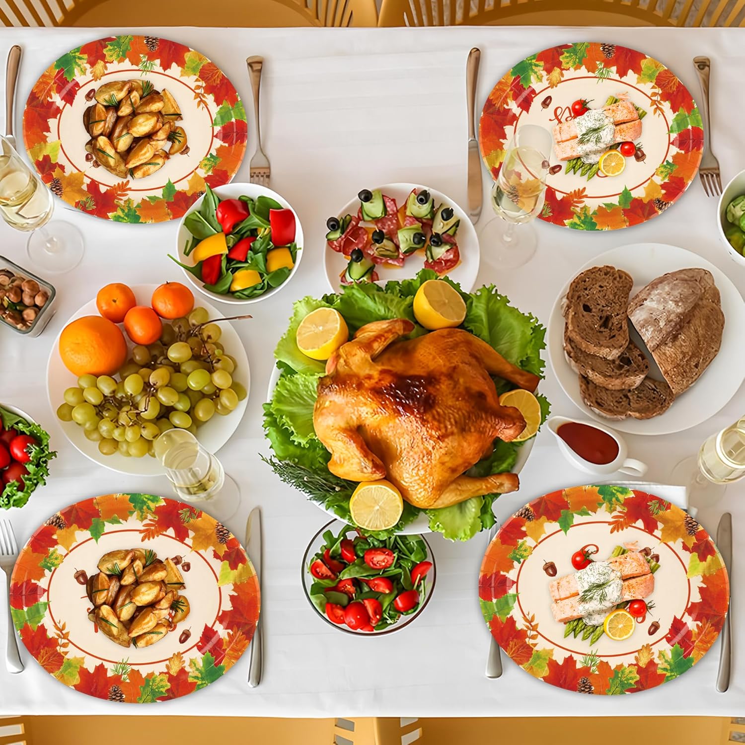 50 Pcs Thanksgiving Oval Plates 10" x 12" Large Give Thanks Party Paper Plates Disposable Fall Maple Leaves Dinner Serving Platters for Fall Autumn Harvest Thanksgiving Party Tableware Supplies