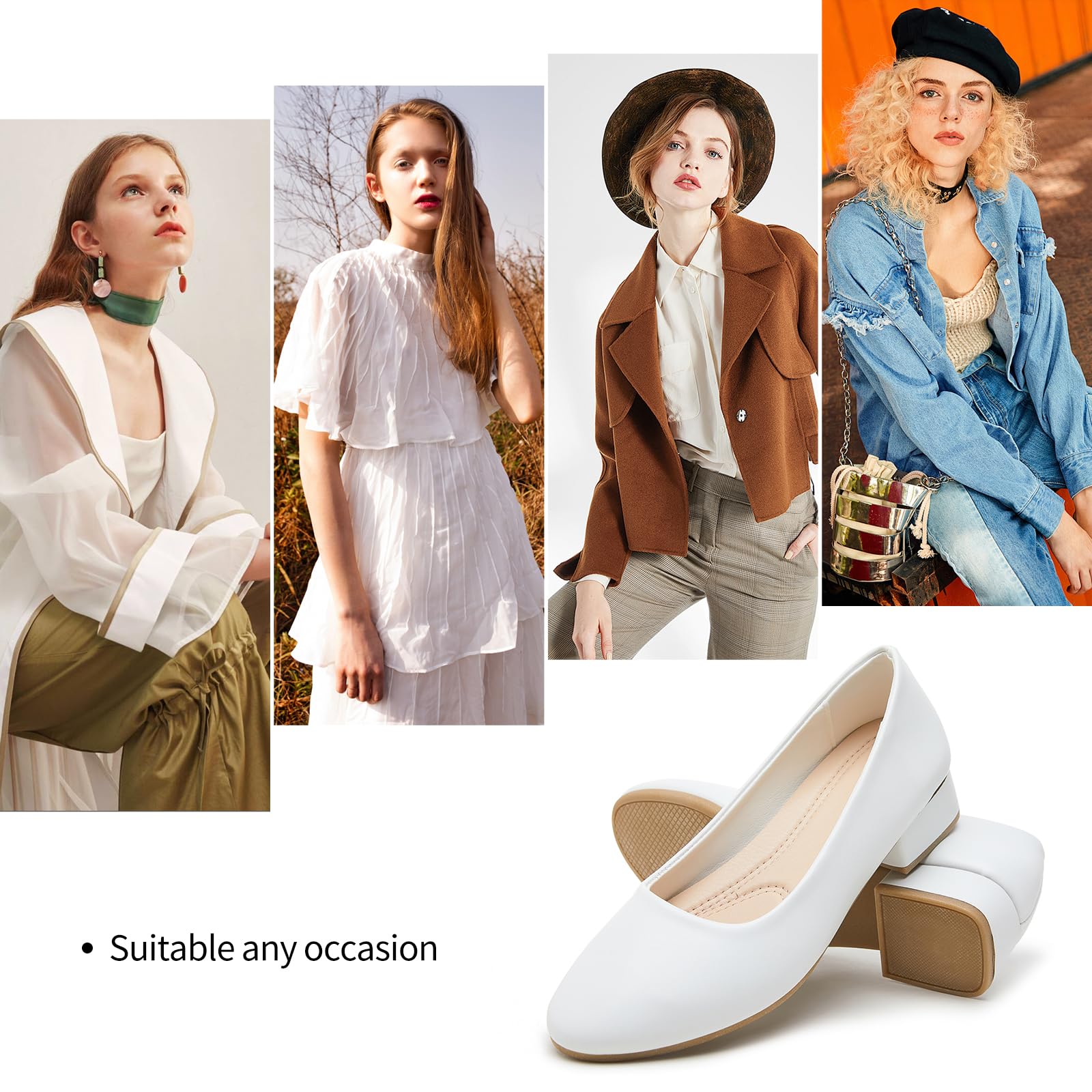 hash bubbie Women's Loafers Slip on Shoes Chunky Low Block Heels Closed Toe Pumps Shoes Office Shoes Ladies Elegant Wedding Dress Shoes