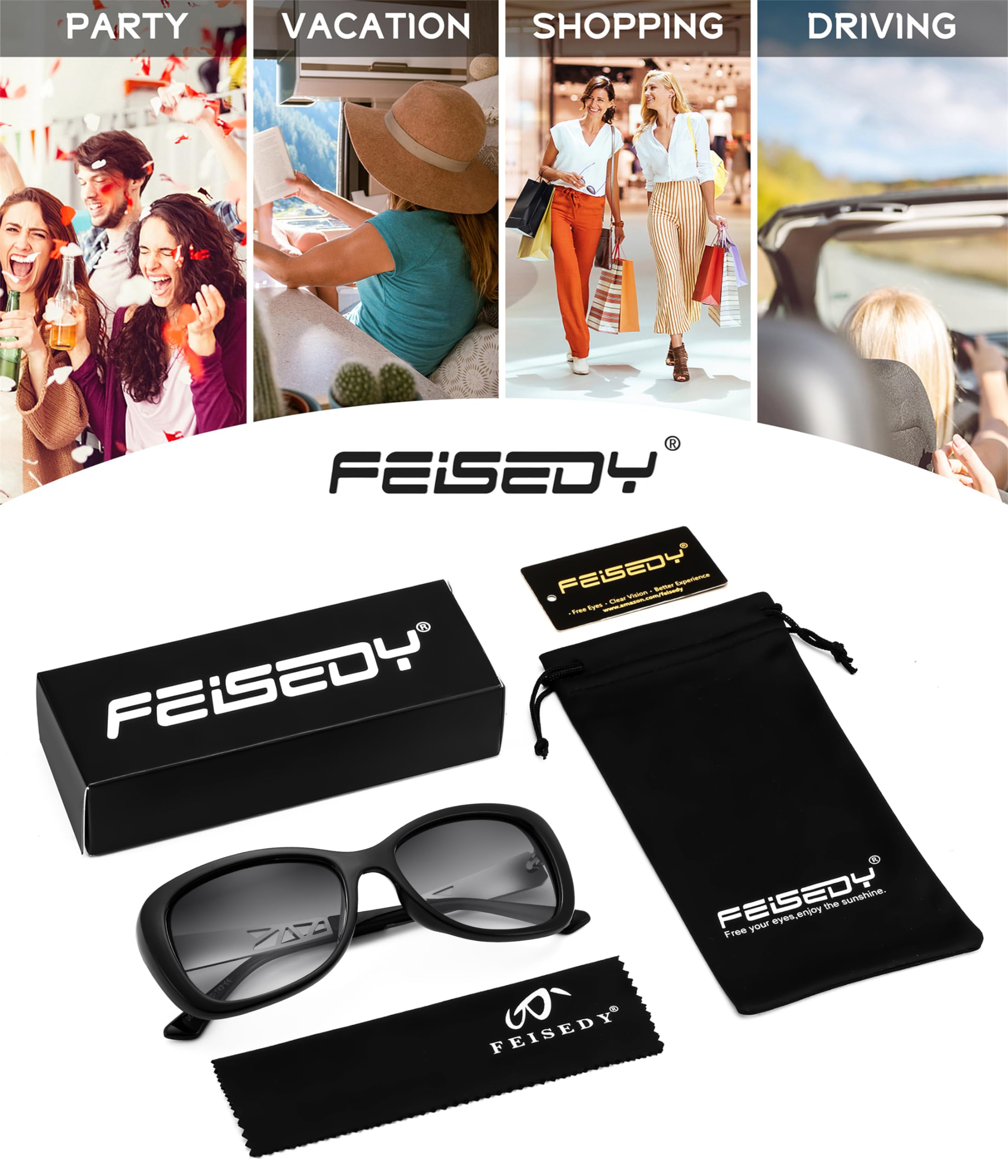 FEISEDY Polarized Women Sunglasses Retro Shades Photochromic Lens Sparkling Crystal Sunglasses UV400 Protection B0144