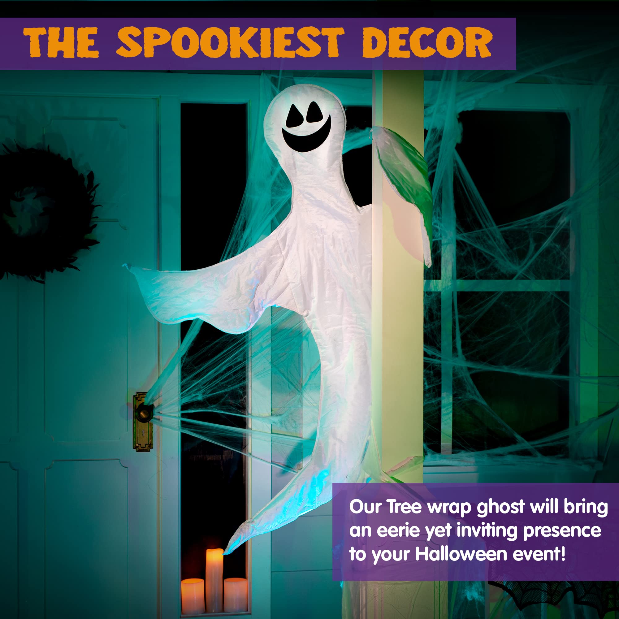JOYIN 53” Halloween Bendable Tree Wrap Ghost Decoration for Halloween Outdoor, Lawn, Tree, Pillar Decorations, Ghost Party Supplies