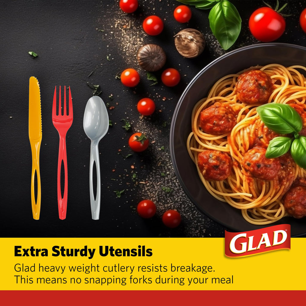 Glad Disposable Cutlery Set - Clear Heavy Duty Plastic Forks, Knives, and Spoons - 240 Piece Plasticware for Parties - Durable, Sturdy Recyclable Utensils - Great for July 4th, Thanksgiving, Christmas
