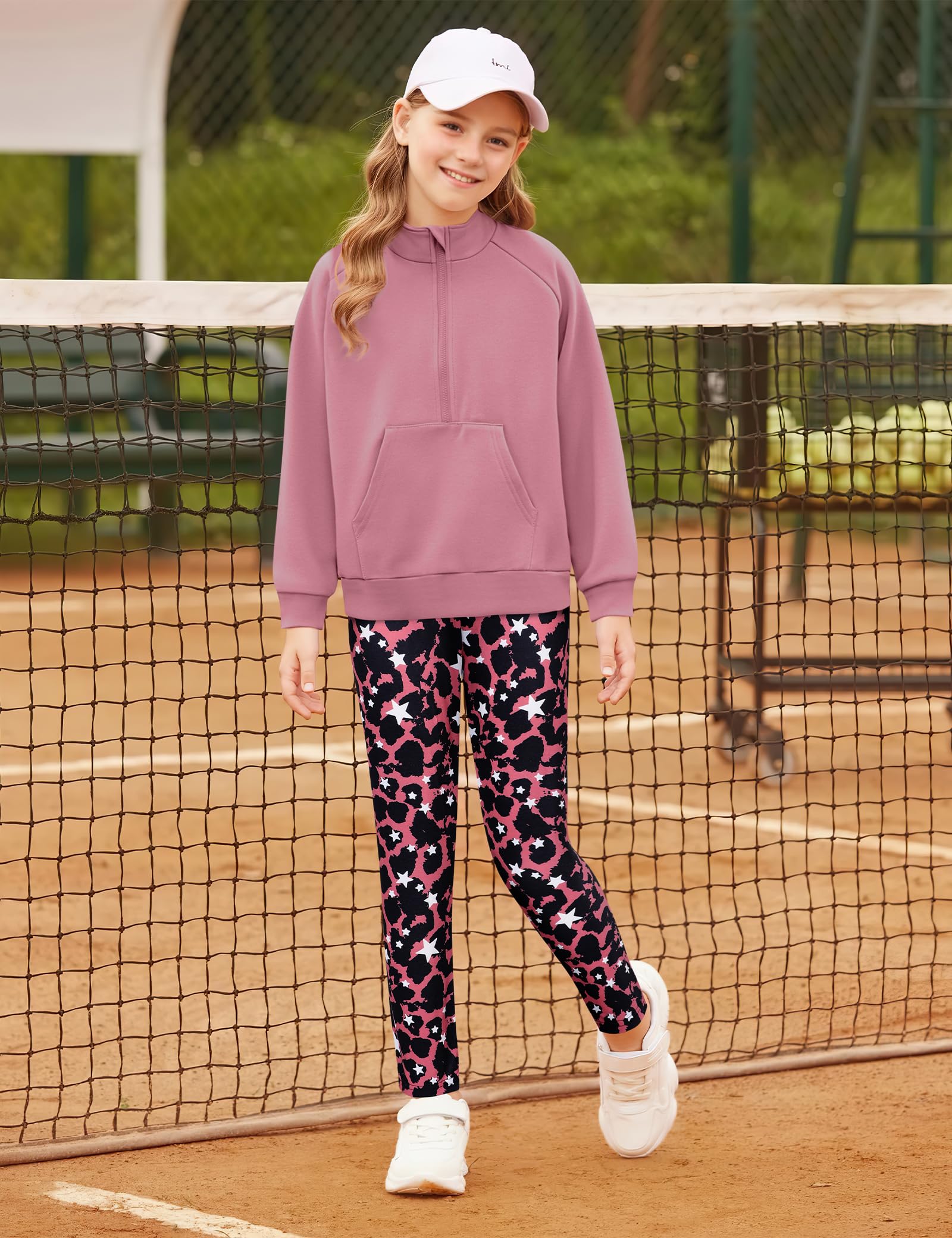 Girls Clothes Half Zip Sweatshirt Top and Full Print Tight Pants 2 Piece Outfit for Kids 6-14