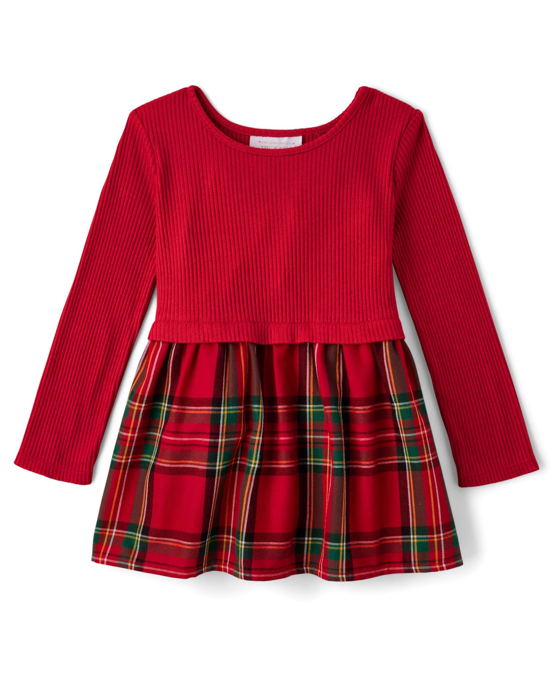 The Children's Place Baby Girls' Plaid Flannel Woven Tiered Dress