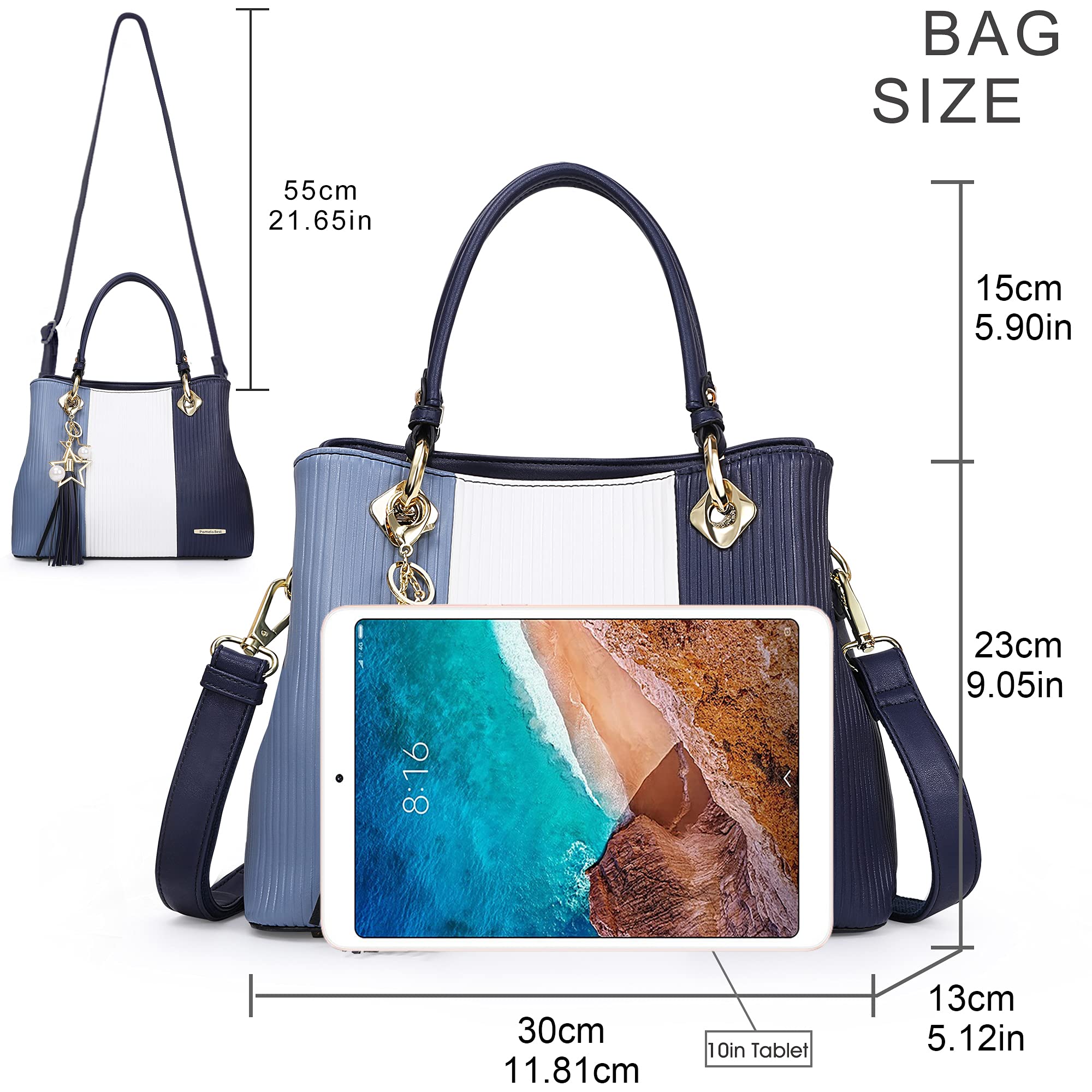 Handbags for Women with Multiple Internal Pockets in Pretty Color Combination, Women's Satchel Handbag