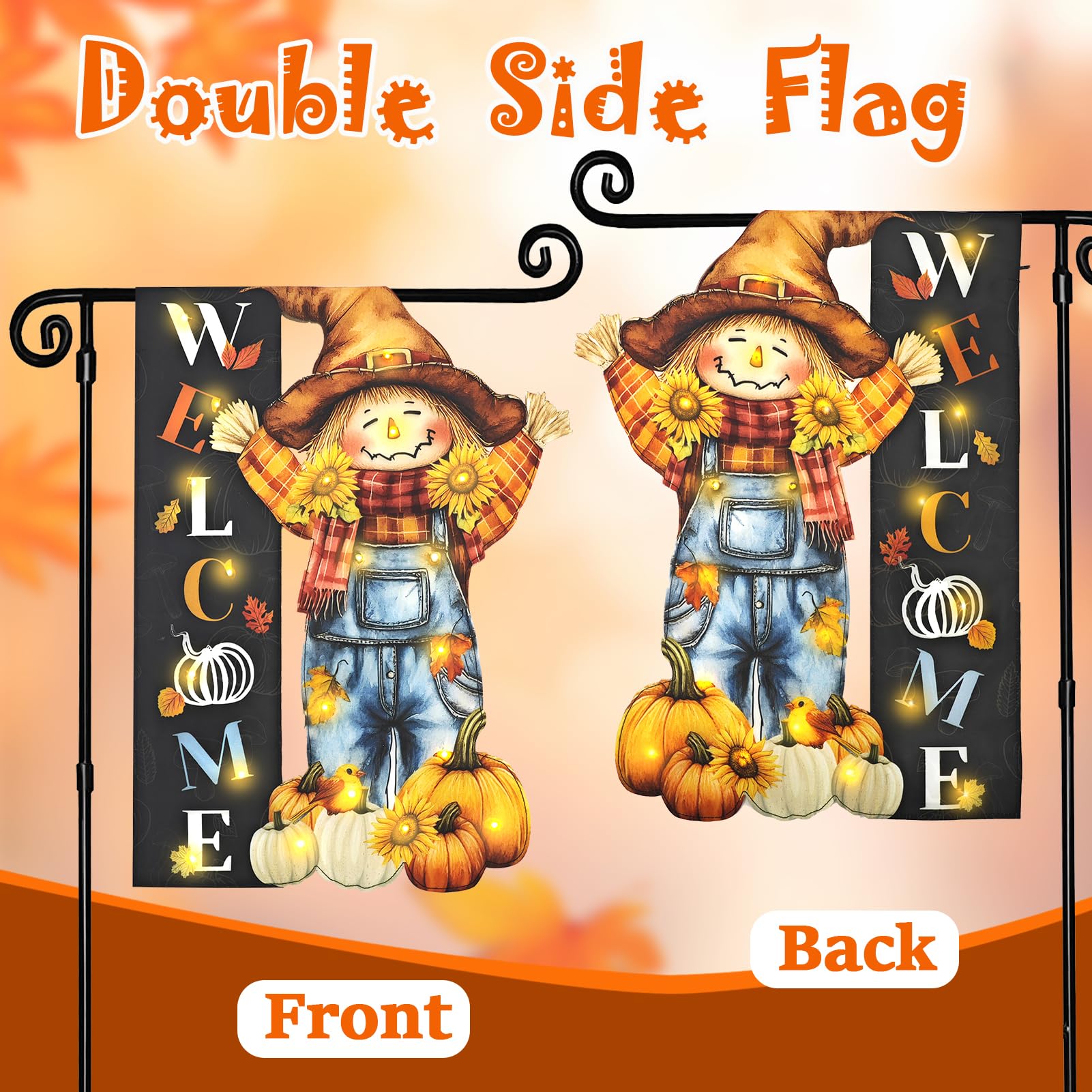 Halloween Lighted Garden Flag for Outside, Led Solar Yard Flag 8 Modes Witch Feet Shape Flag, 12x18 Double Sided Cauldron Eyeball Black Cat Decorations for Home Porch