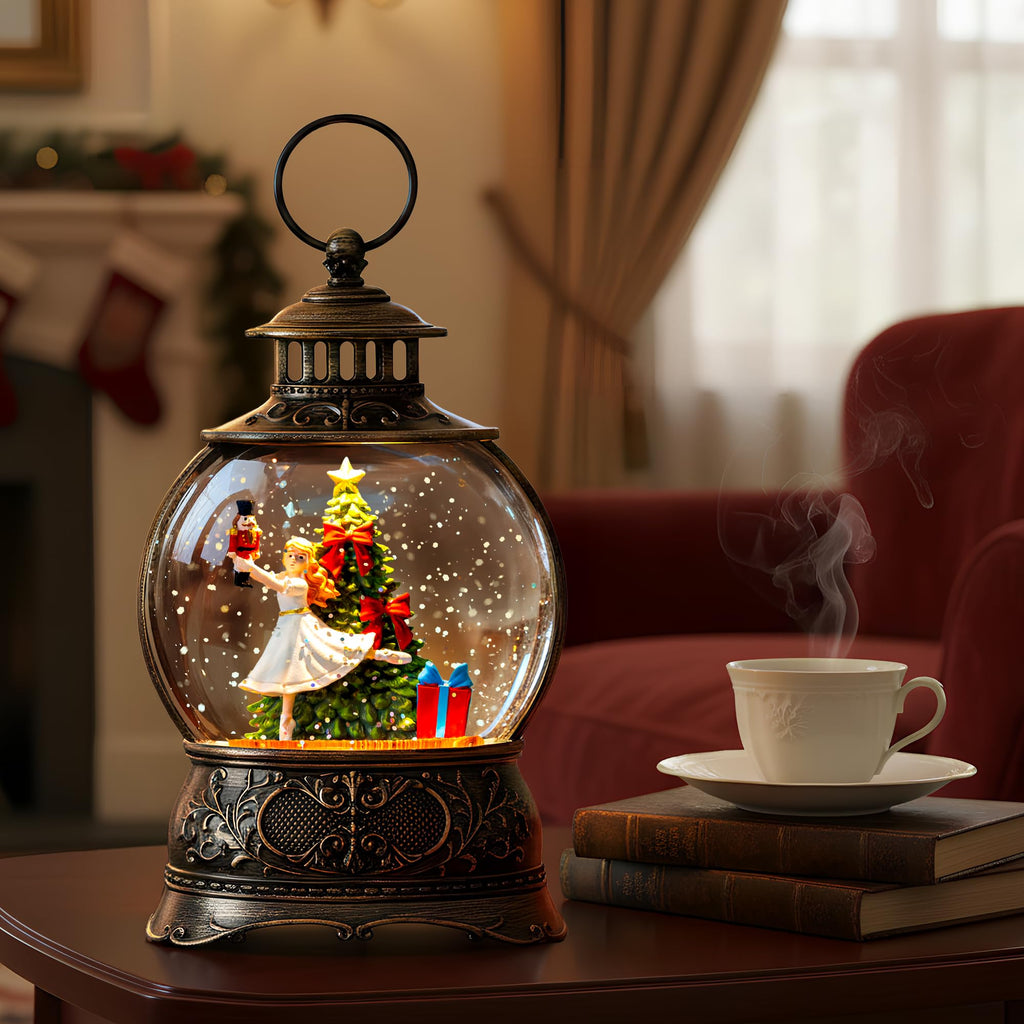 Fall Snow Globe Lantern with Autumn Turkey and Pumpkins Thanksgiving LED Decor for Home, Indoor Tabletop Centerpiece with Glitter Flakes, Harvest Light Decorations