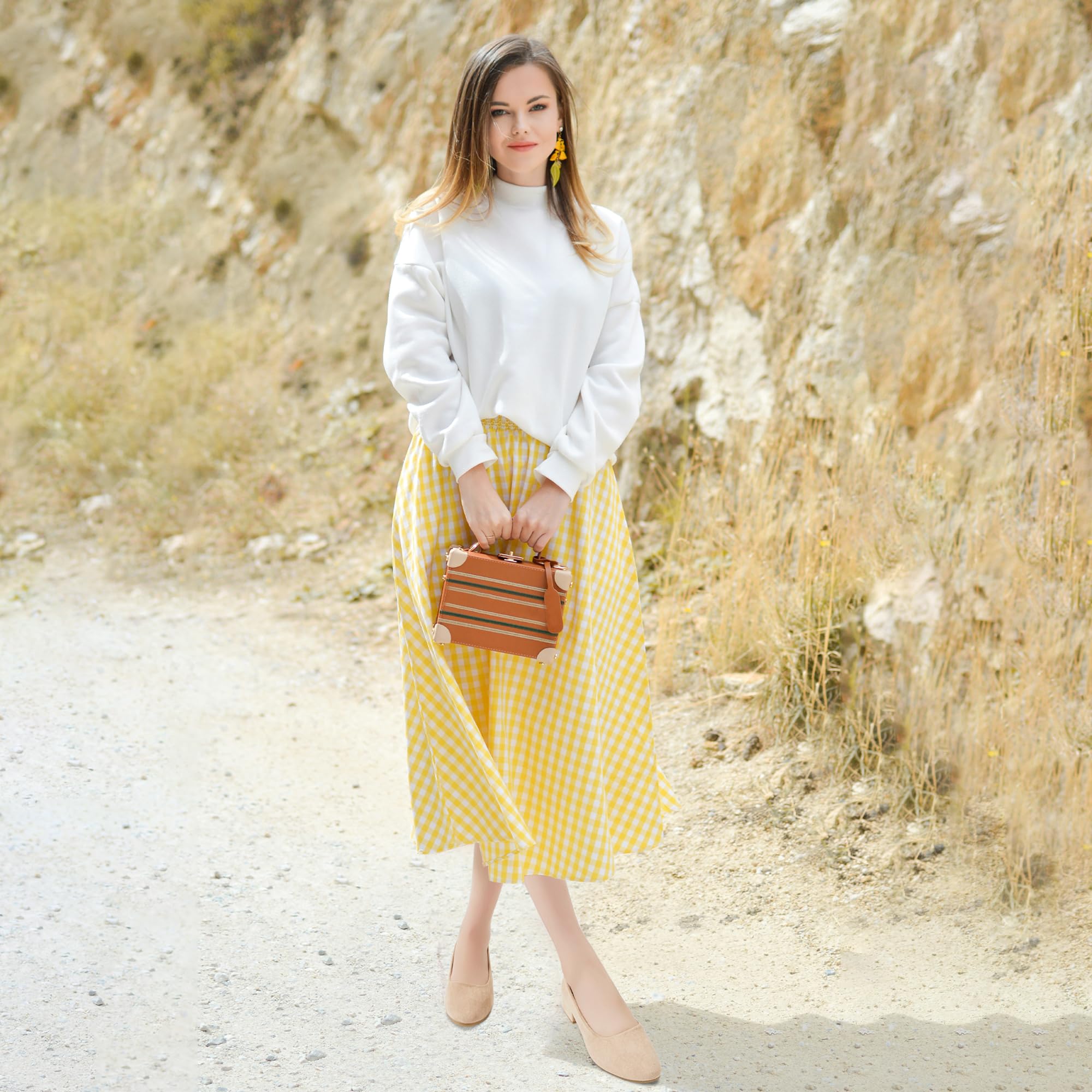 AISFAES Women Pumps Low Chunky Rounded Toe Heels Healed Dress Pumps Elegant Wedges Working Shoes