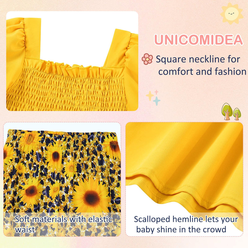 UNICOMIDEA Girls Clothes Set Shirt Top and Flare Pants with Bowknot 2-5T Kids 3 Piece Outfit For Girl