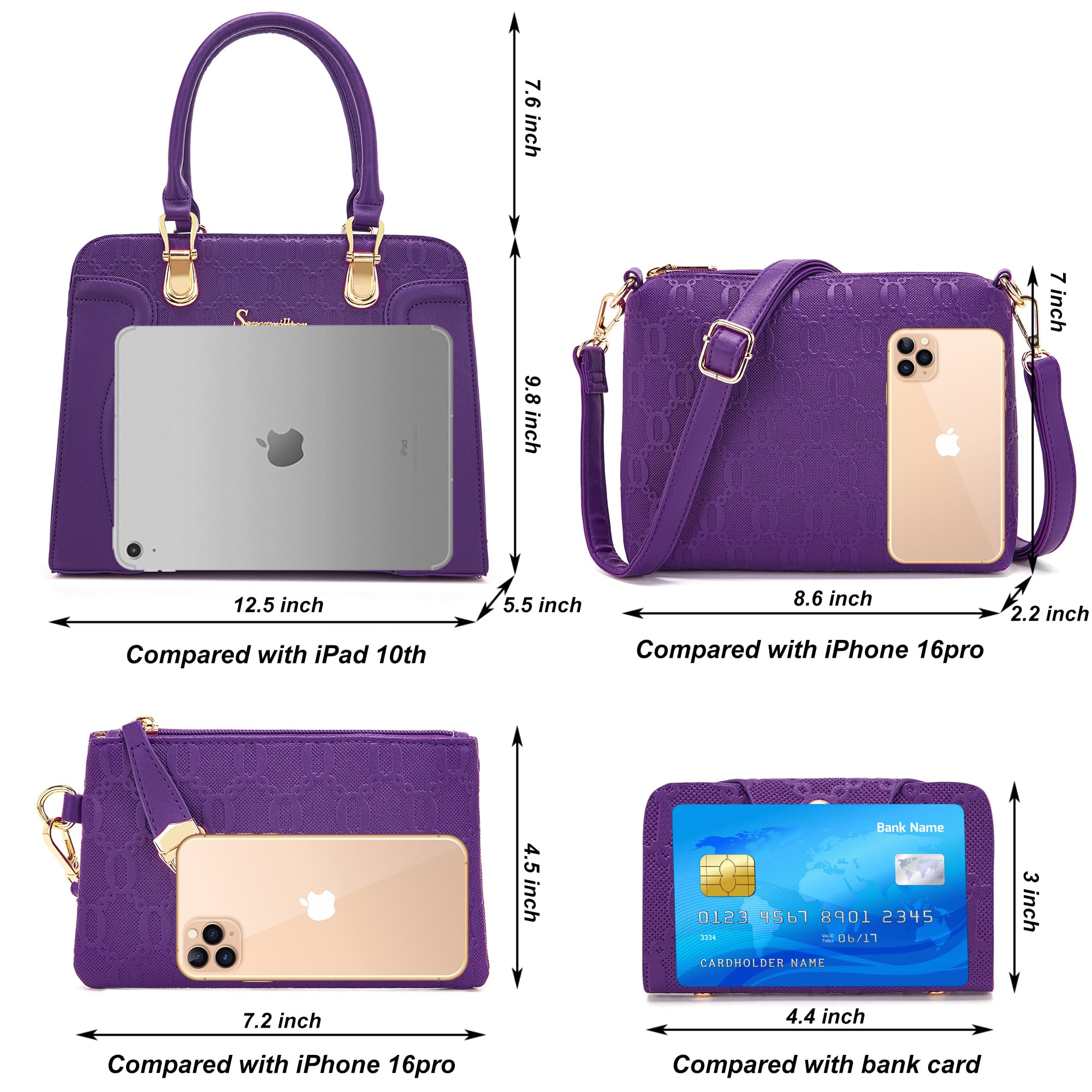 Women's Fashion Handbags Tote Bags Shoulder Bag Top Handle Satchel Purse Set 4pcs