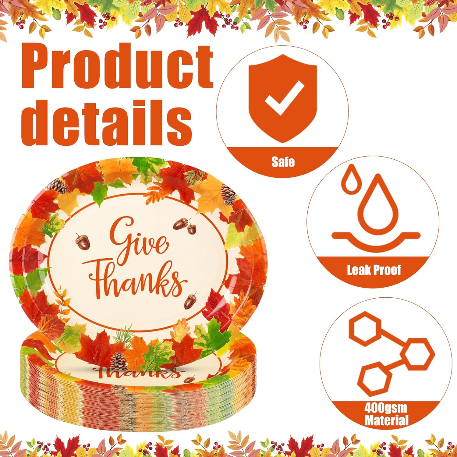 50 Pcs Thanksgiving Oval Plates 10" x 12" Large Give Thanks Party Paper Plates Disposable Fall Maple Leaves Dinner Serving Platters for Fall Autumn Harvest Thanksgiving Party Tableware Supplies