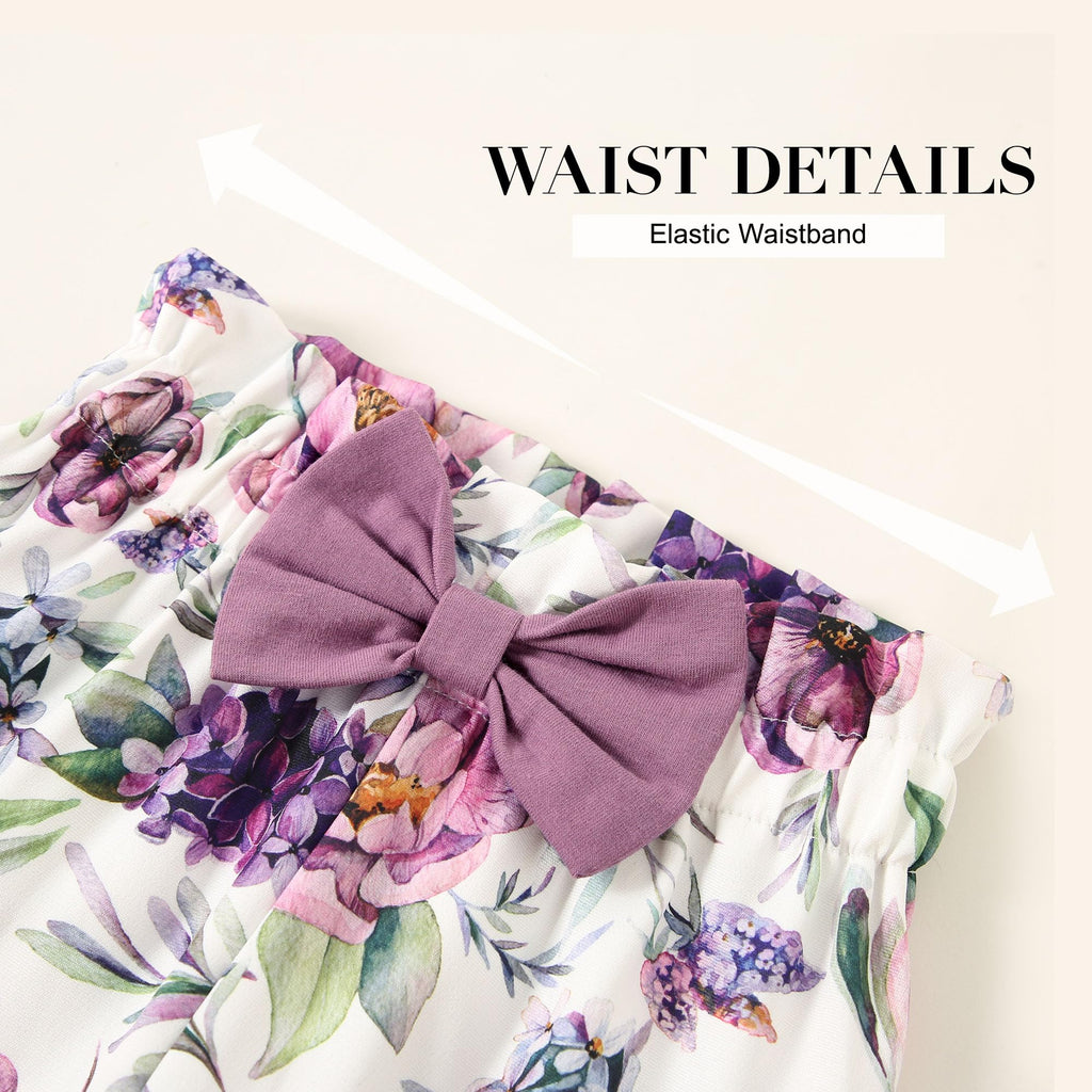 SANMIO Toddler Girl Clothes Outfits Cute Ruffle Sleeve Shirt Floral Pant+Headband 3Pcs Baby Girl Clothing Set 1-6T