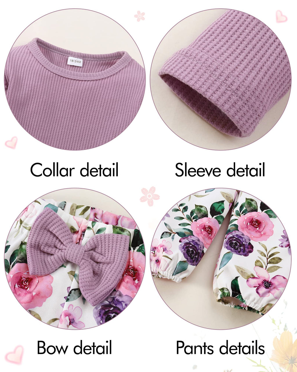 YALLET 3Pcs Toddler Girl Clothes Solid Color Long Sleeves Ruffle Top+Floral Pants+Headband 1-6 Years Fall/Winter Outfits Set