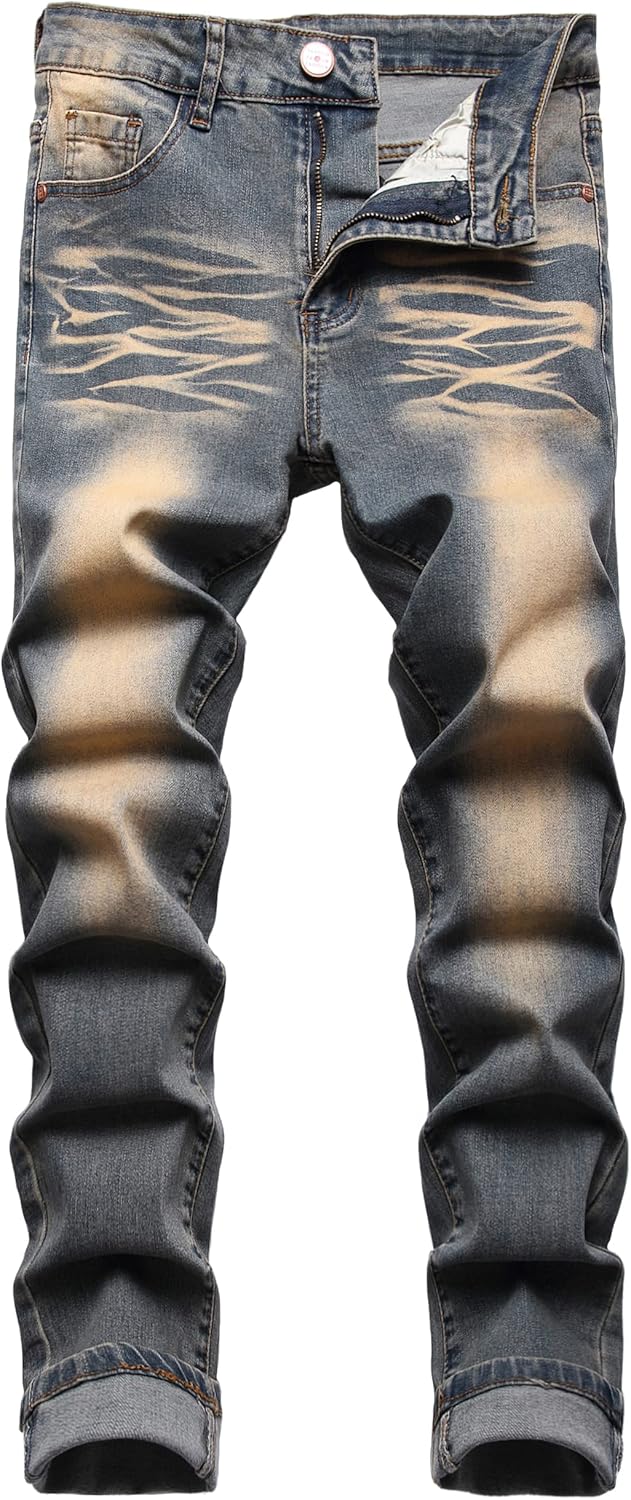 JUNBAOSS Men's Slim Fit Stretch Jeans Ripped Skinny Jeans for Men, Distressed Straight Leg Fashion Comfort Flex Waist Pants