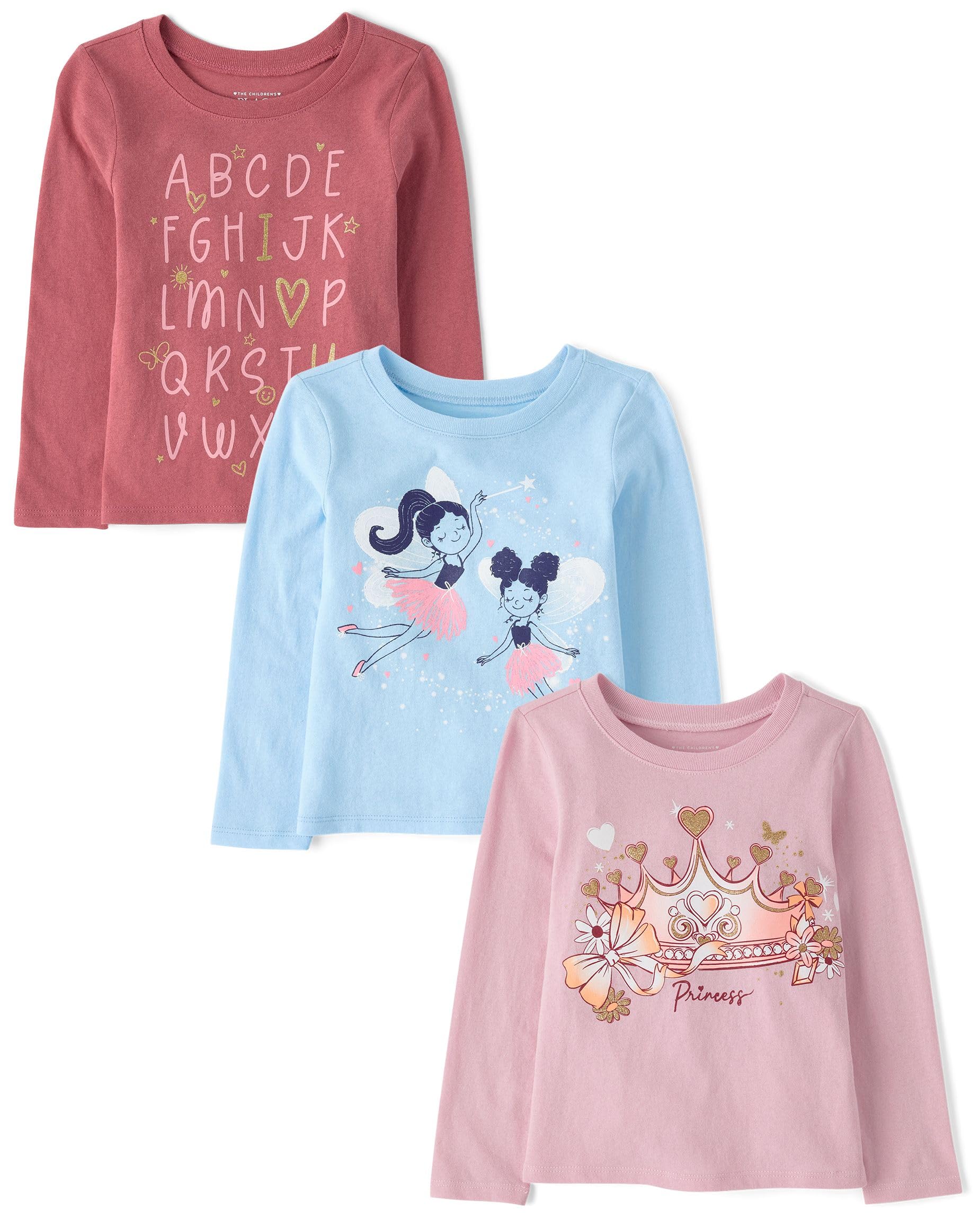 The Children's Place Baby Girls' and Toddler Unicorns,Butterflies,Trends Long Sleeve Graphic T-Shirts,3 Pack