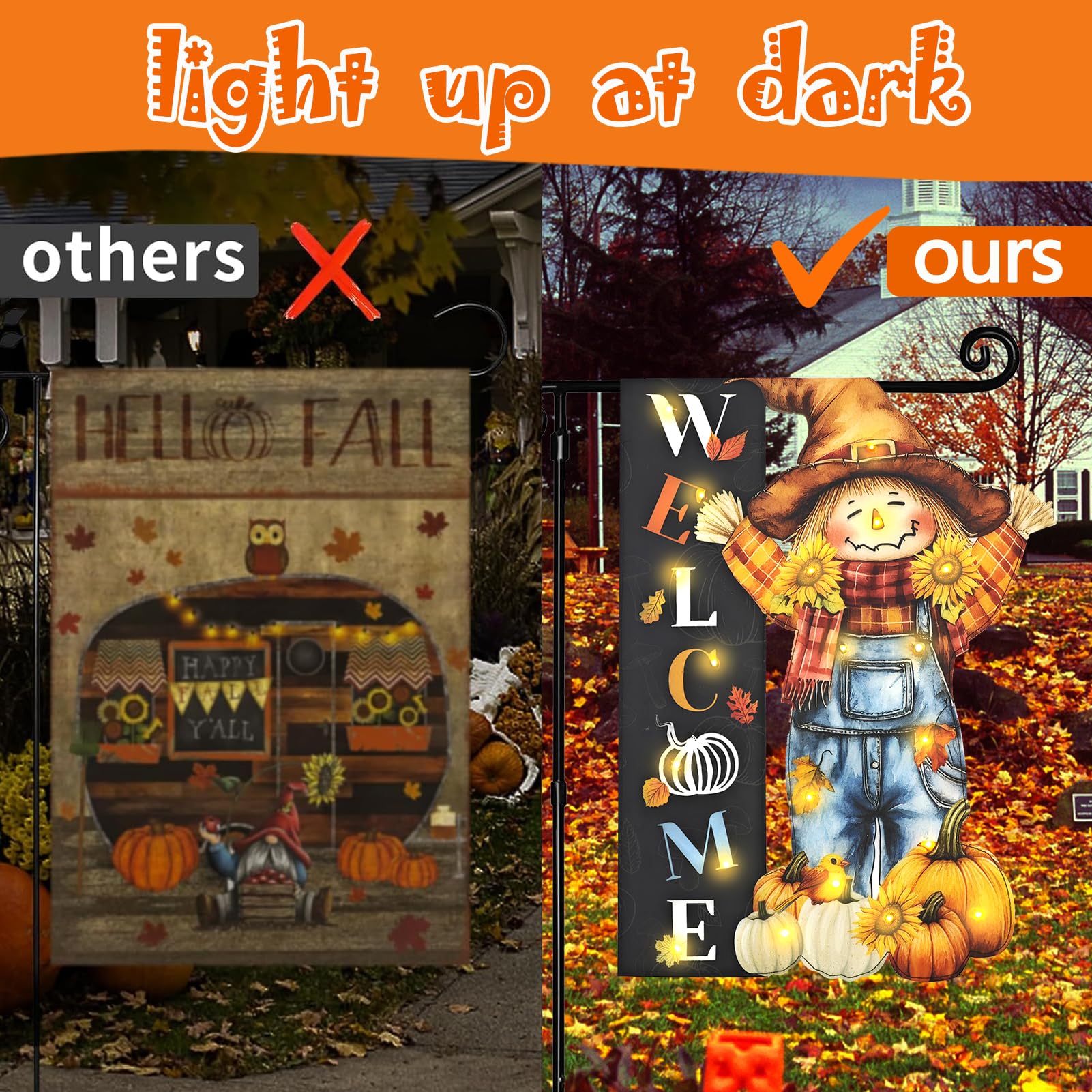 Halloween Lighted Garden Flag for Outside, Led Solar Yard Flag 8 Modes Witch Feet Shape Flag, 12x18 Double Sided Cauldron Eyeball Black Cat Decorations for Home Porch